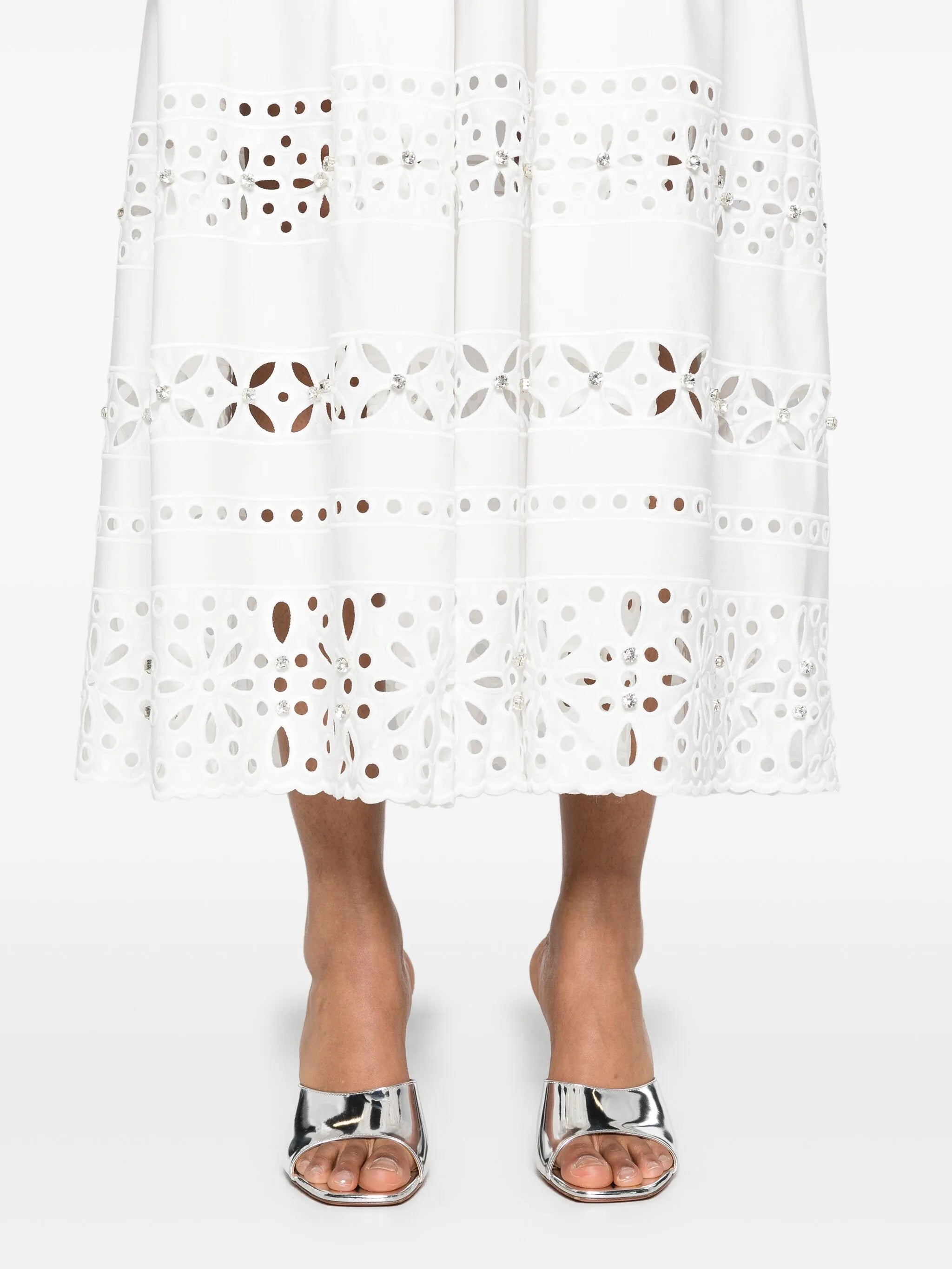 broderie-anglaise pleated midi skirt