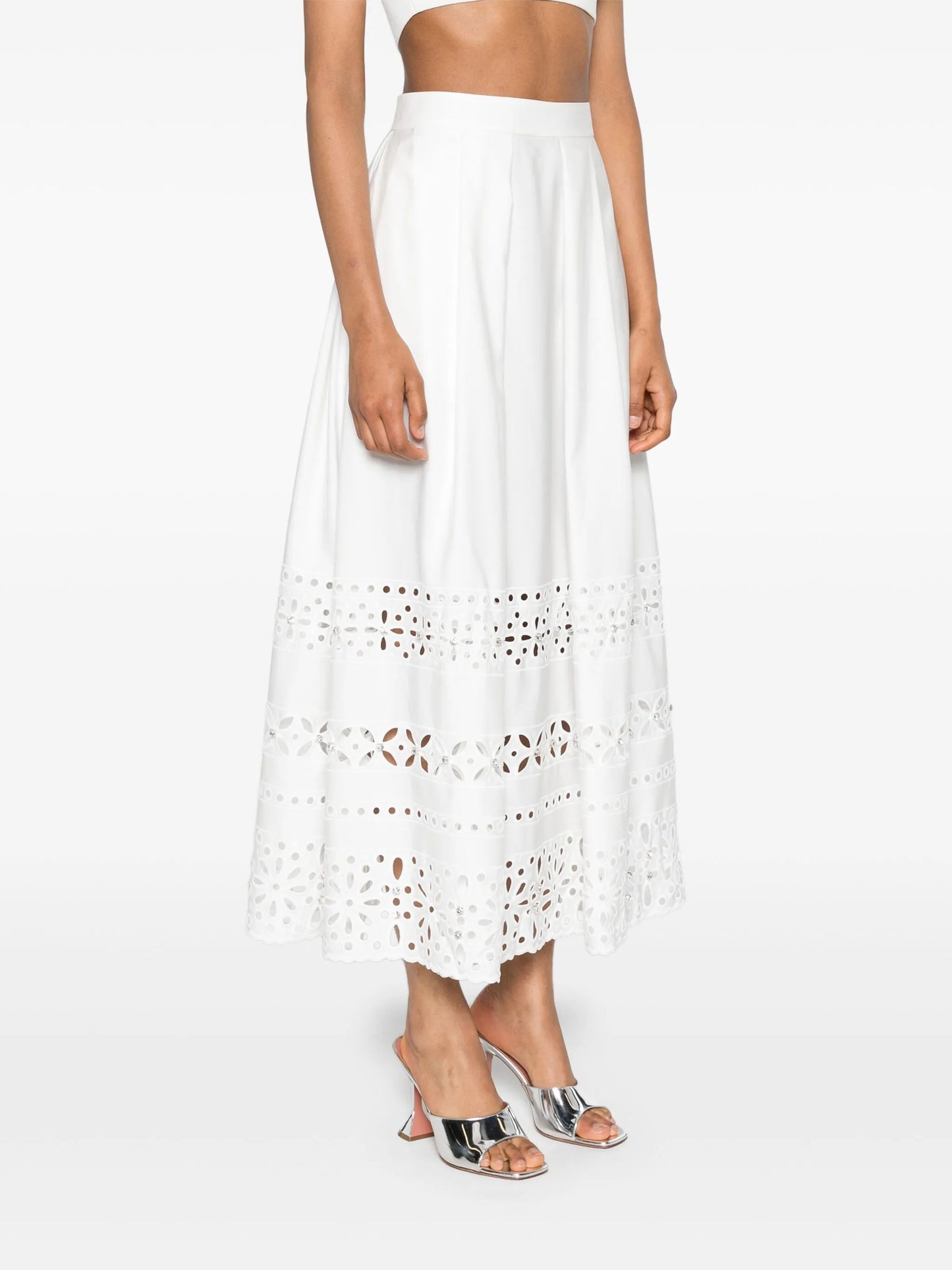broderie-anglaise pleated midi skirt