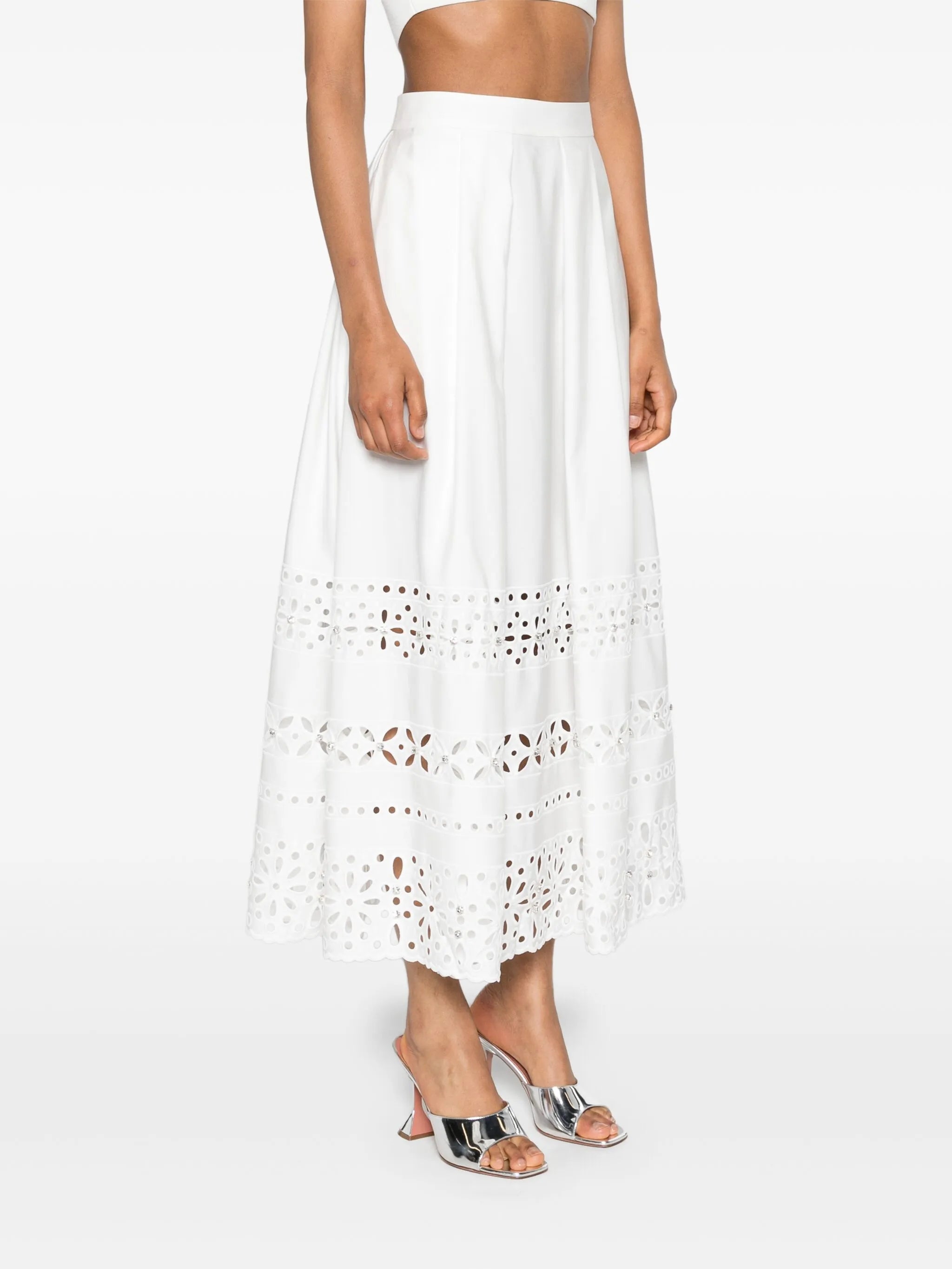 broderie-anglaise pleated midi skirt