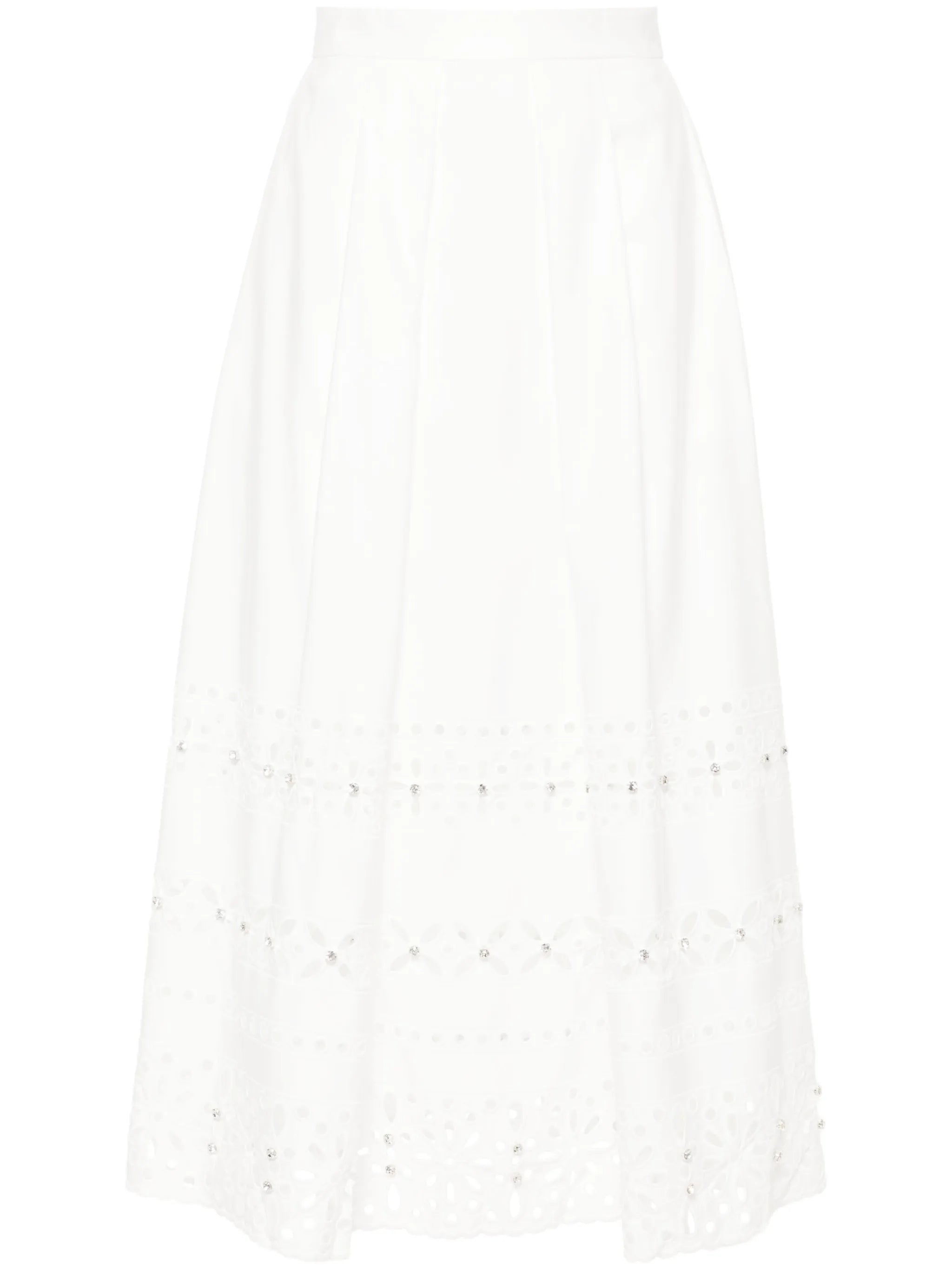 broderie-anglaise pleated midi skirt