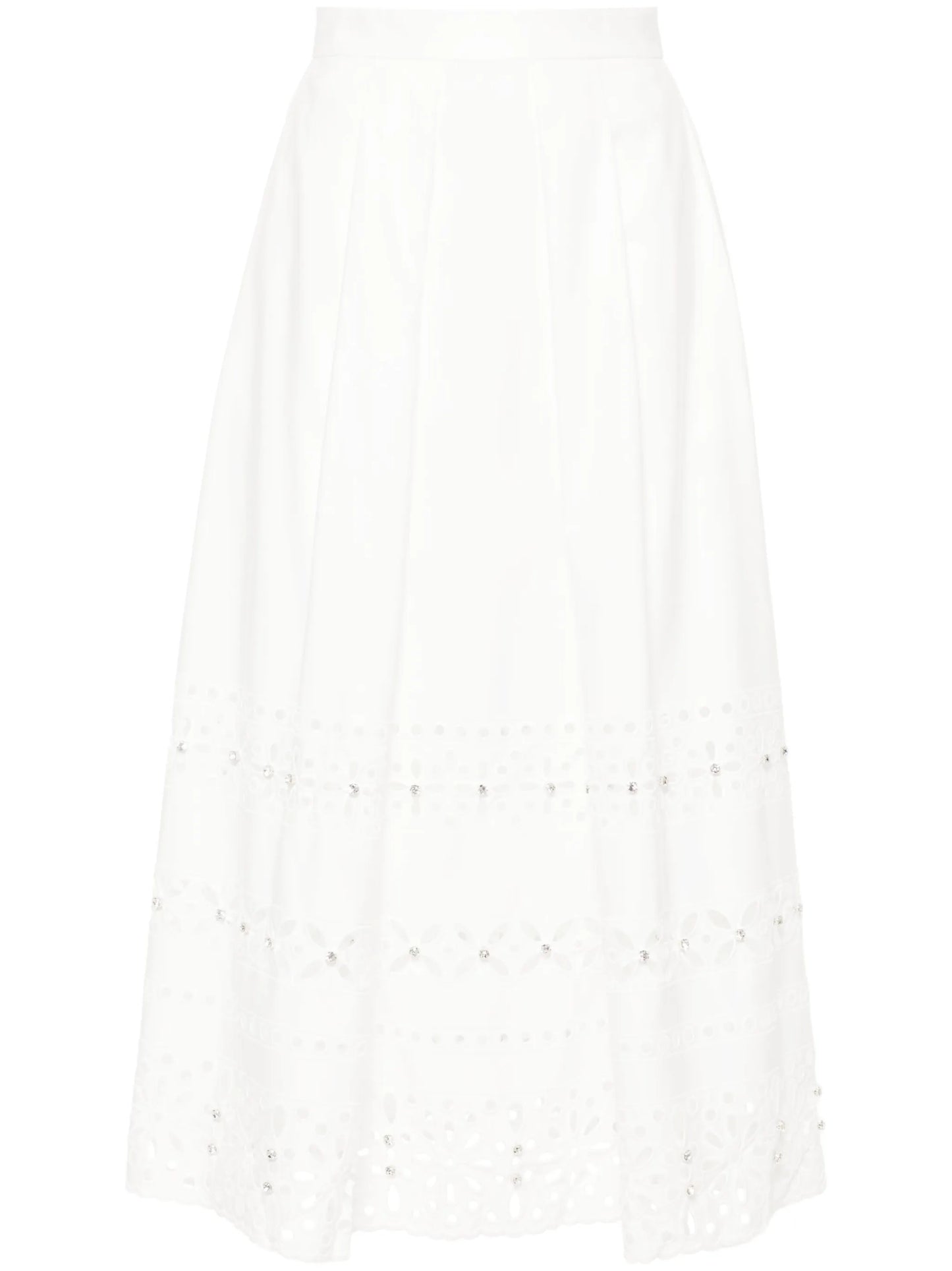 broderie-anglaise pleated midi skirt
