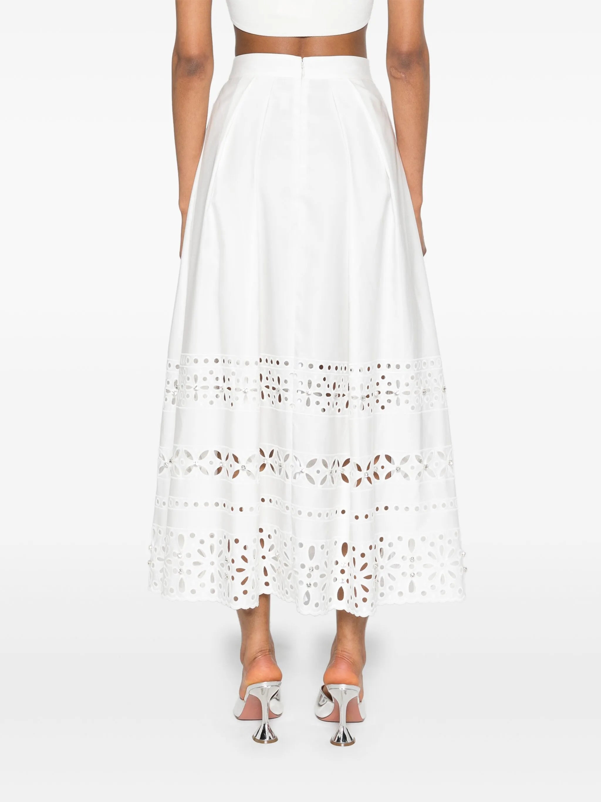 broderie-anglaise pleated midi skirt