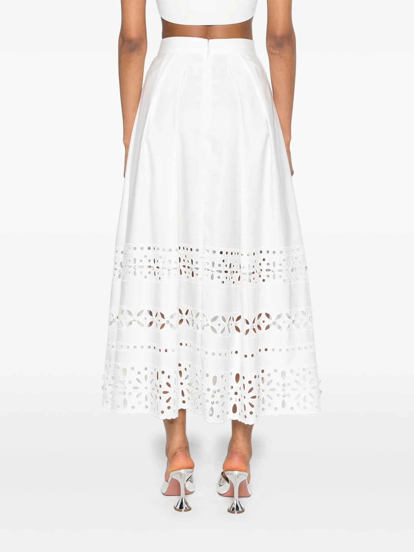 broderie-anglaise pleated midi skirt