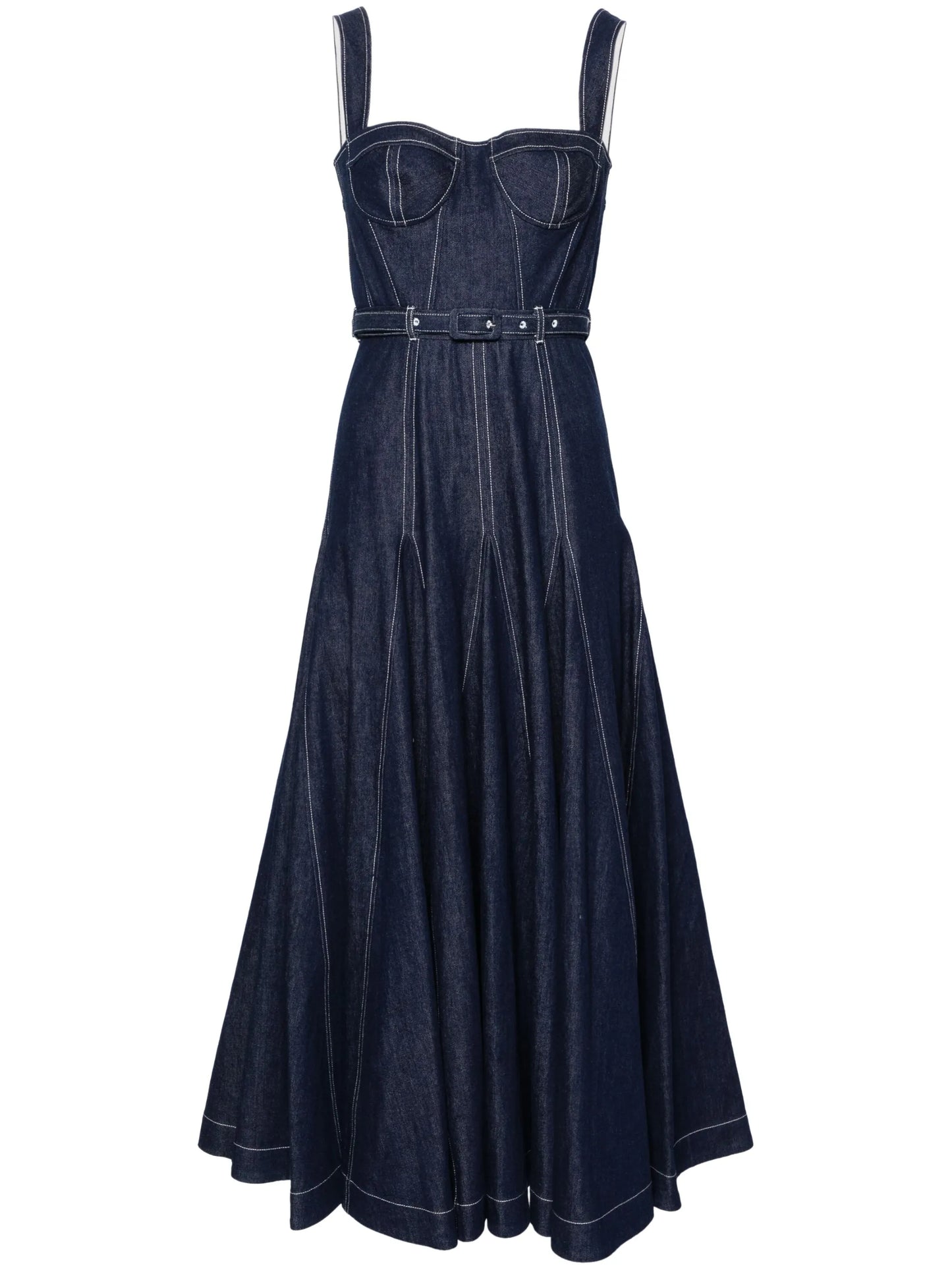 belted denim midi dress