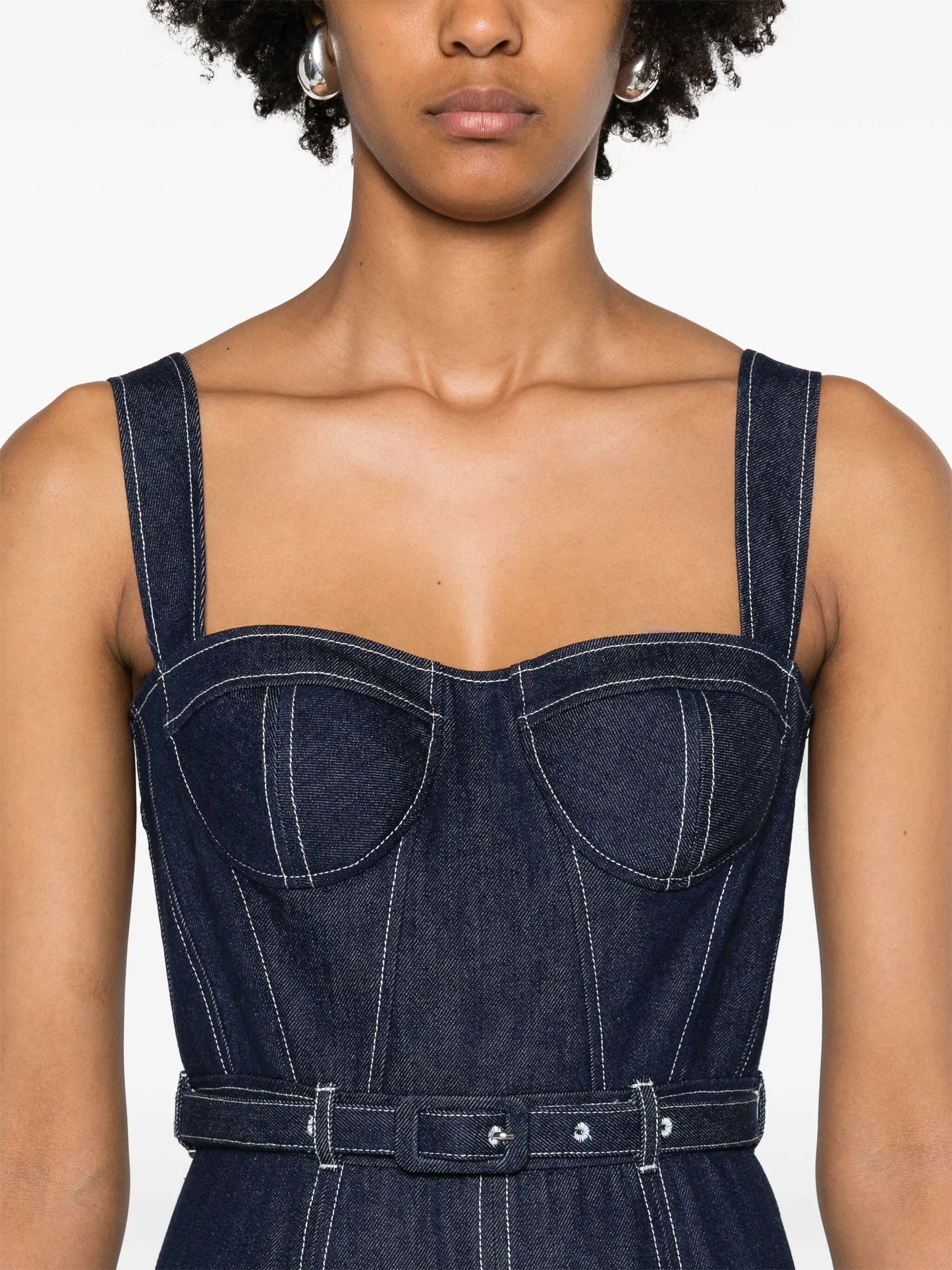 belted denim midi dress