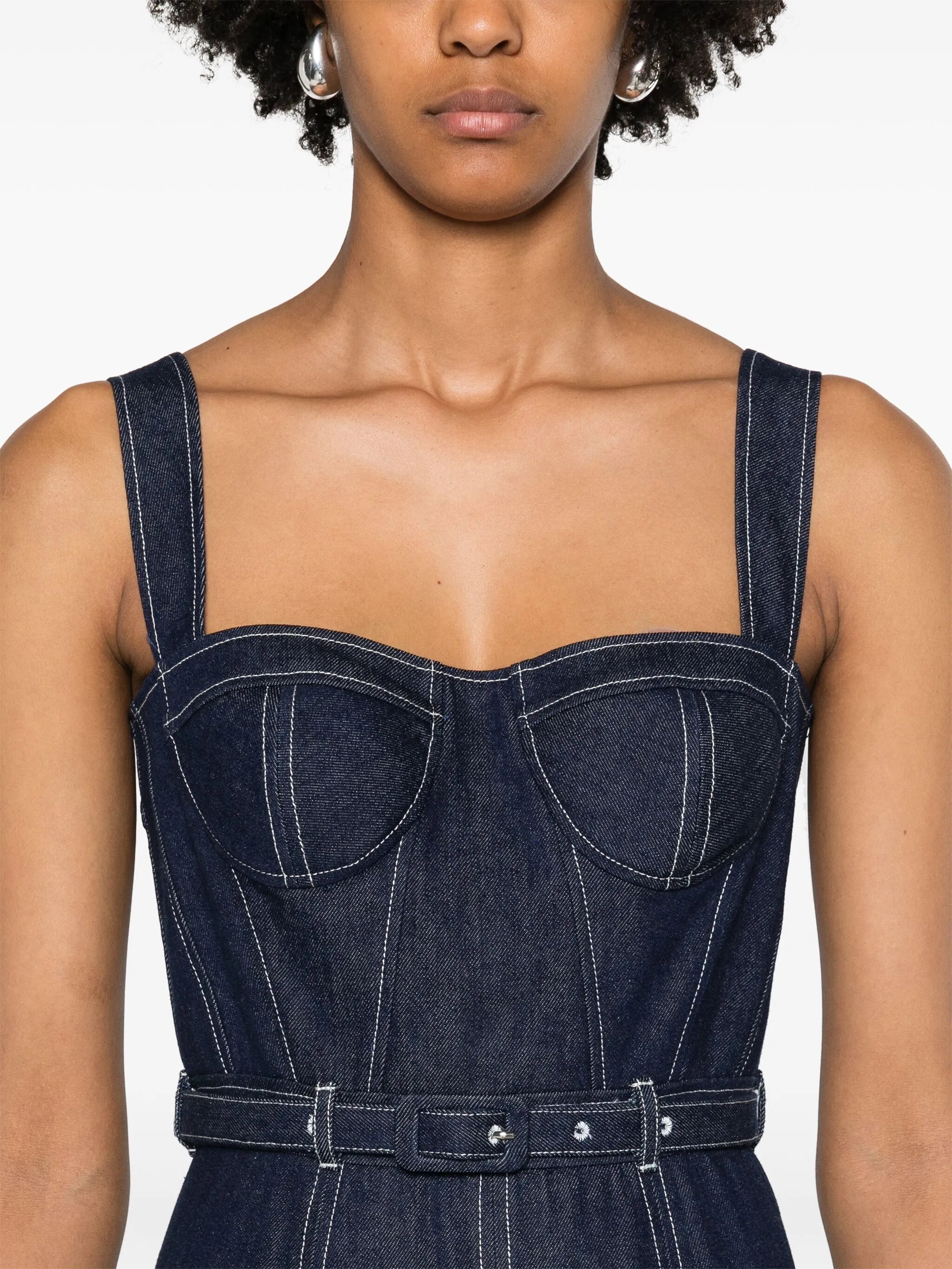 belted denim midi dress