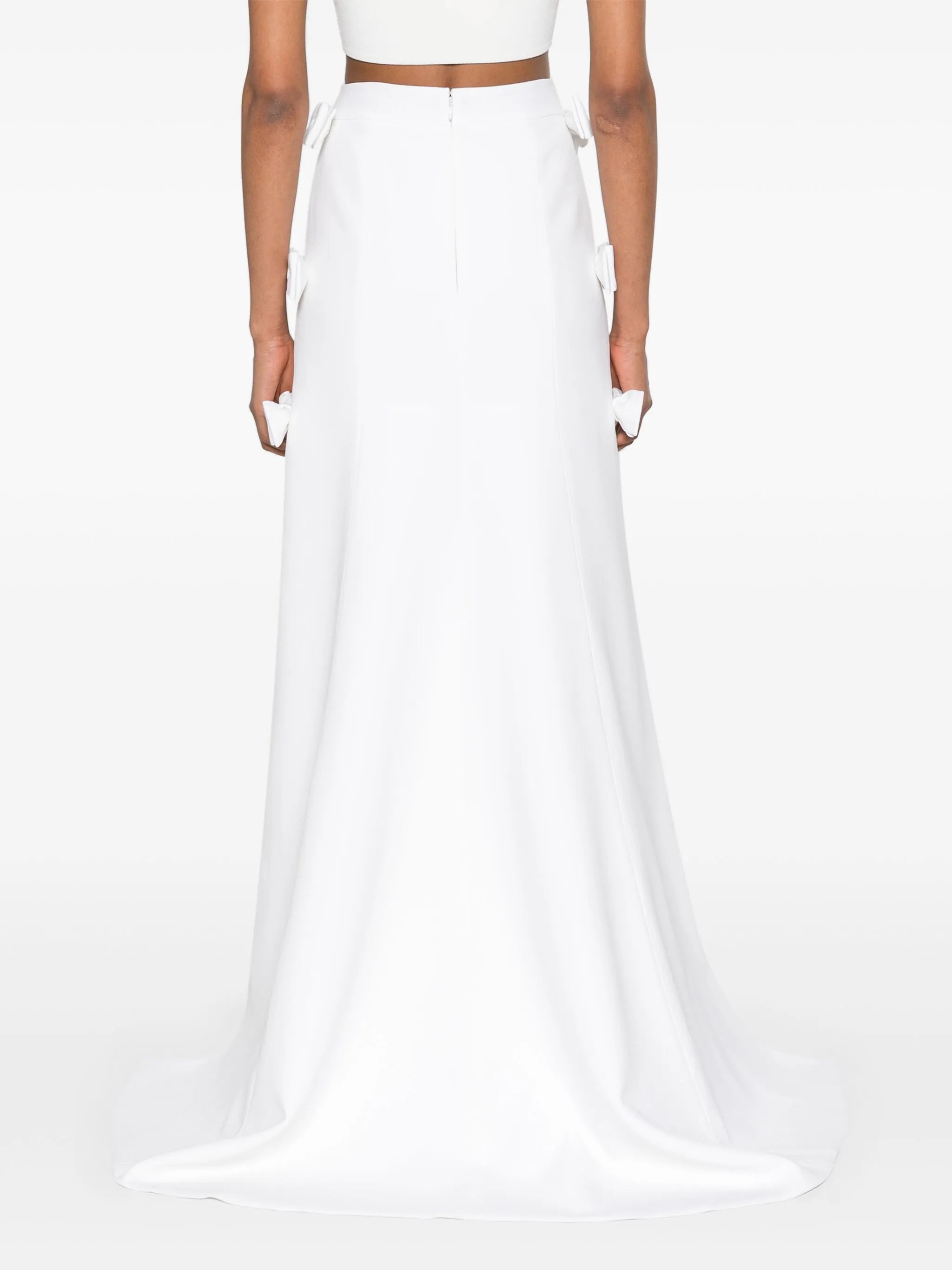 Sabina bow-detail crepe midi skirt