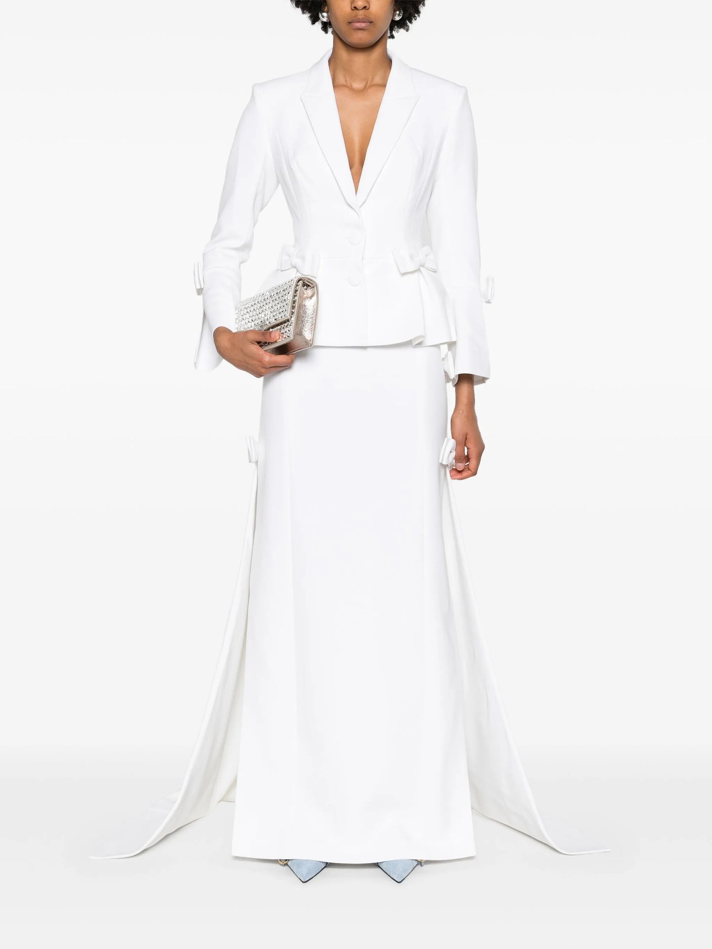 Sabina bow-detail crepe midi skirt