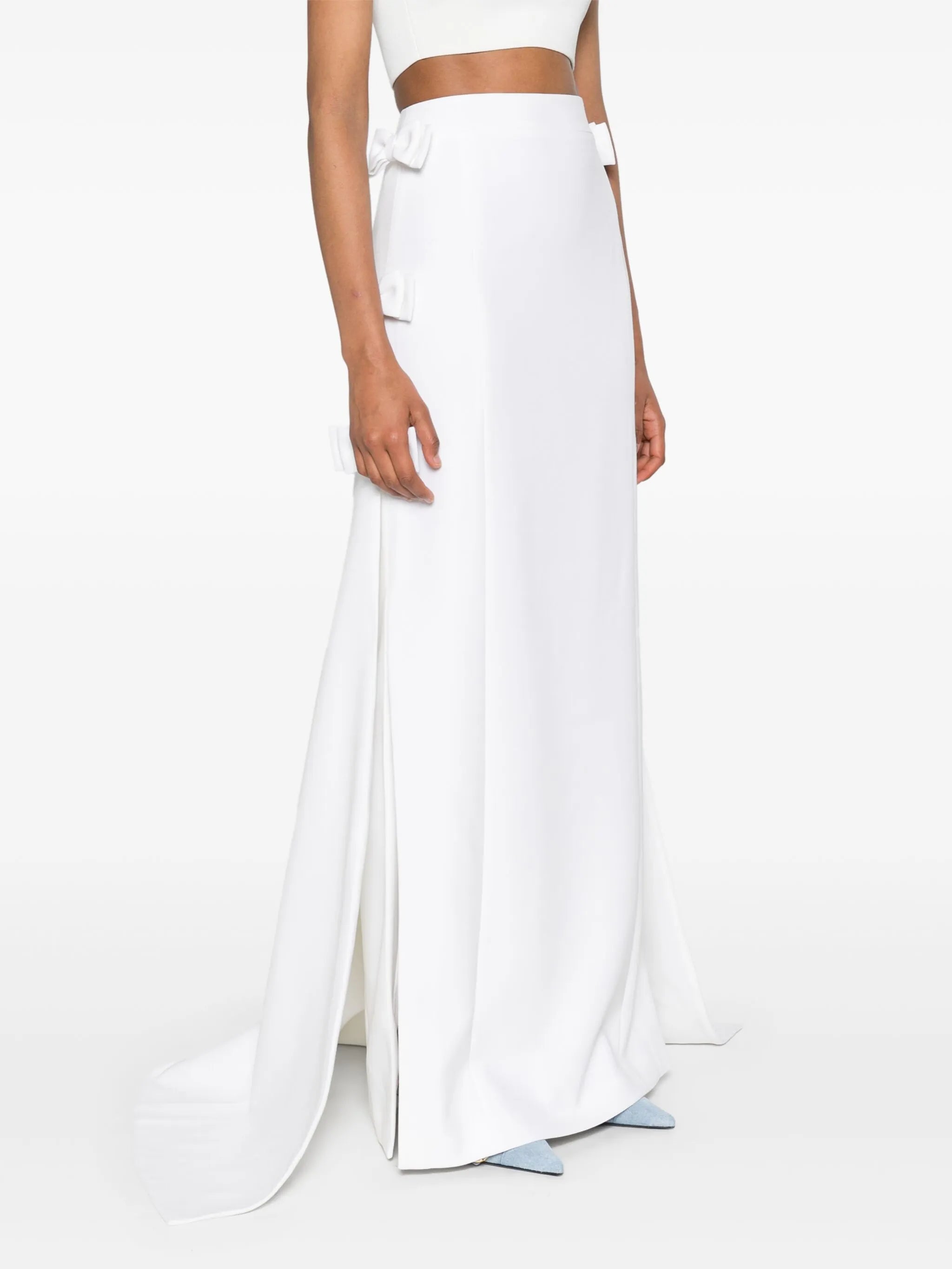 Sabina bow-detail crepe midi skirt
