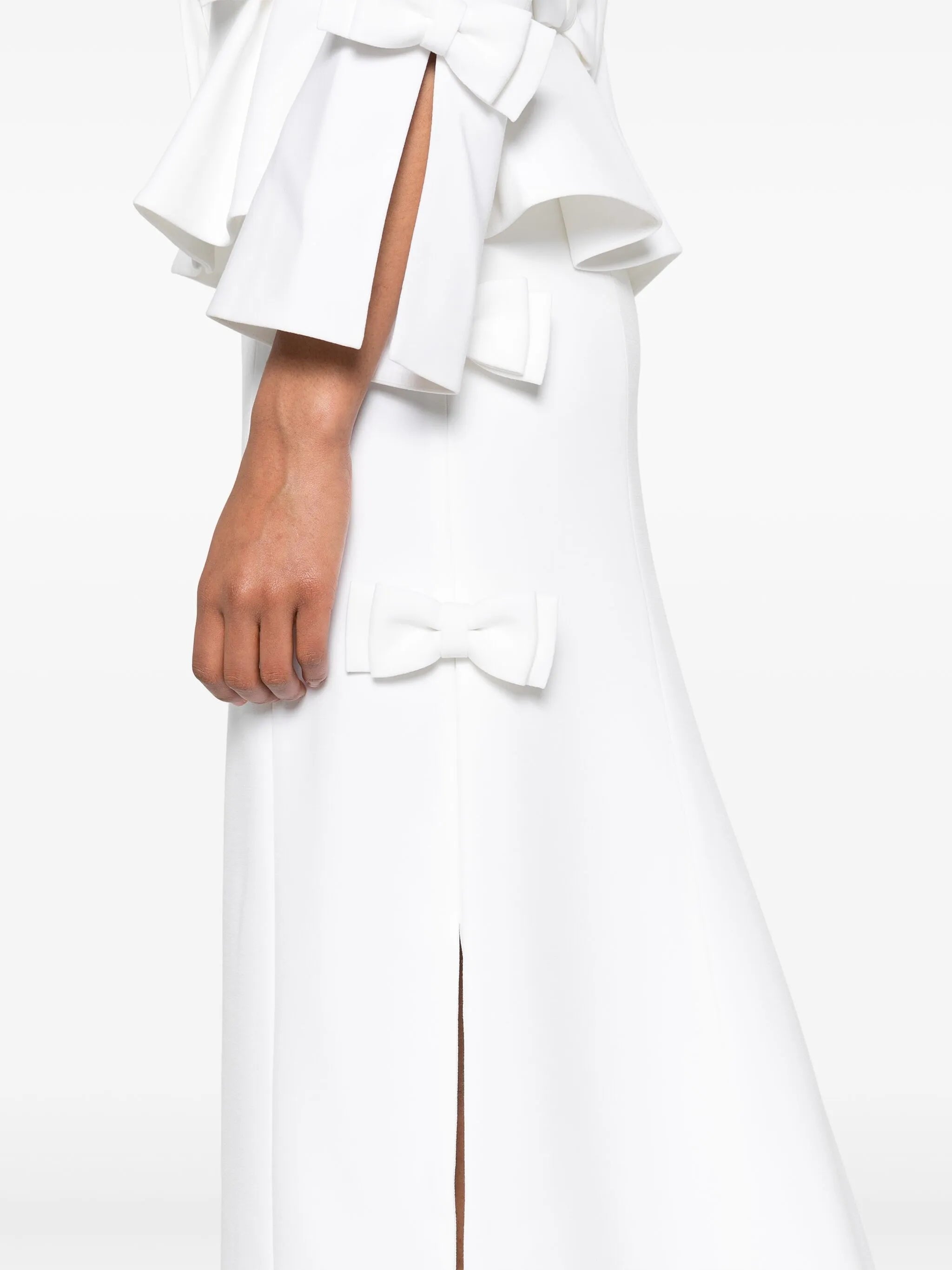 Sabina bow-detail crepe midi skirt