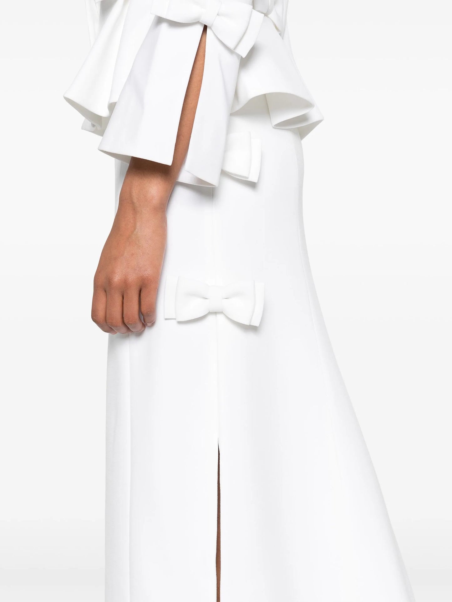 Sabina bow-detail crepe midi skirt