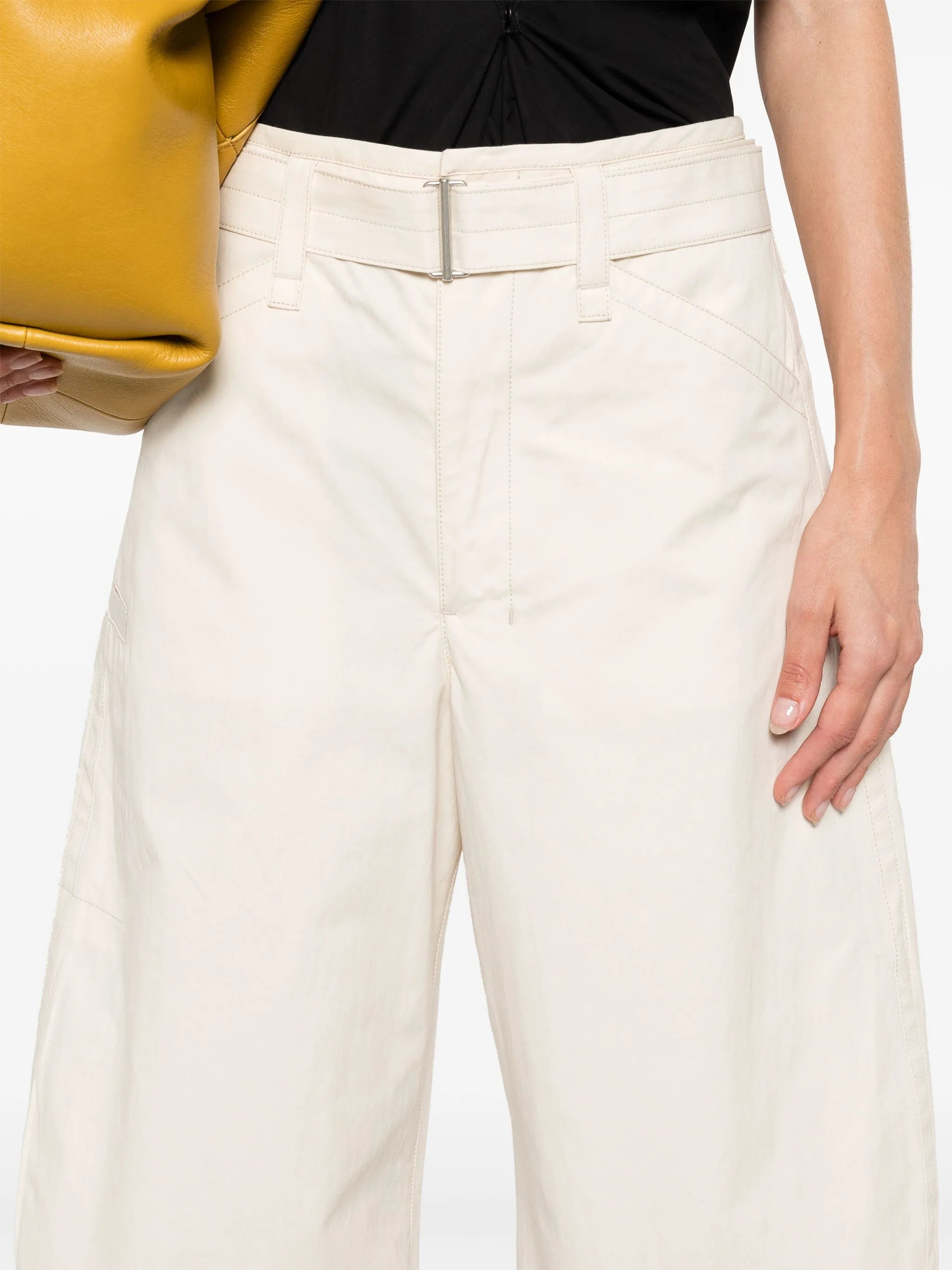 belted tapered-leg trousers