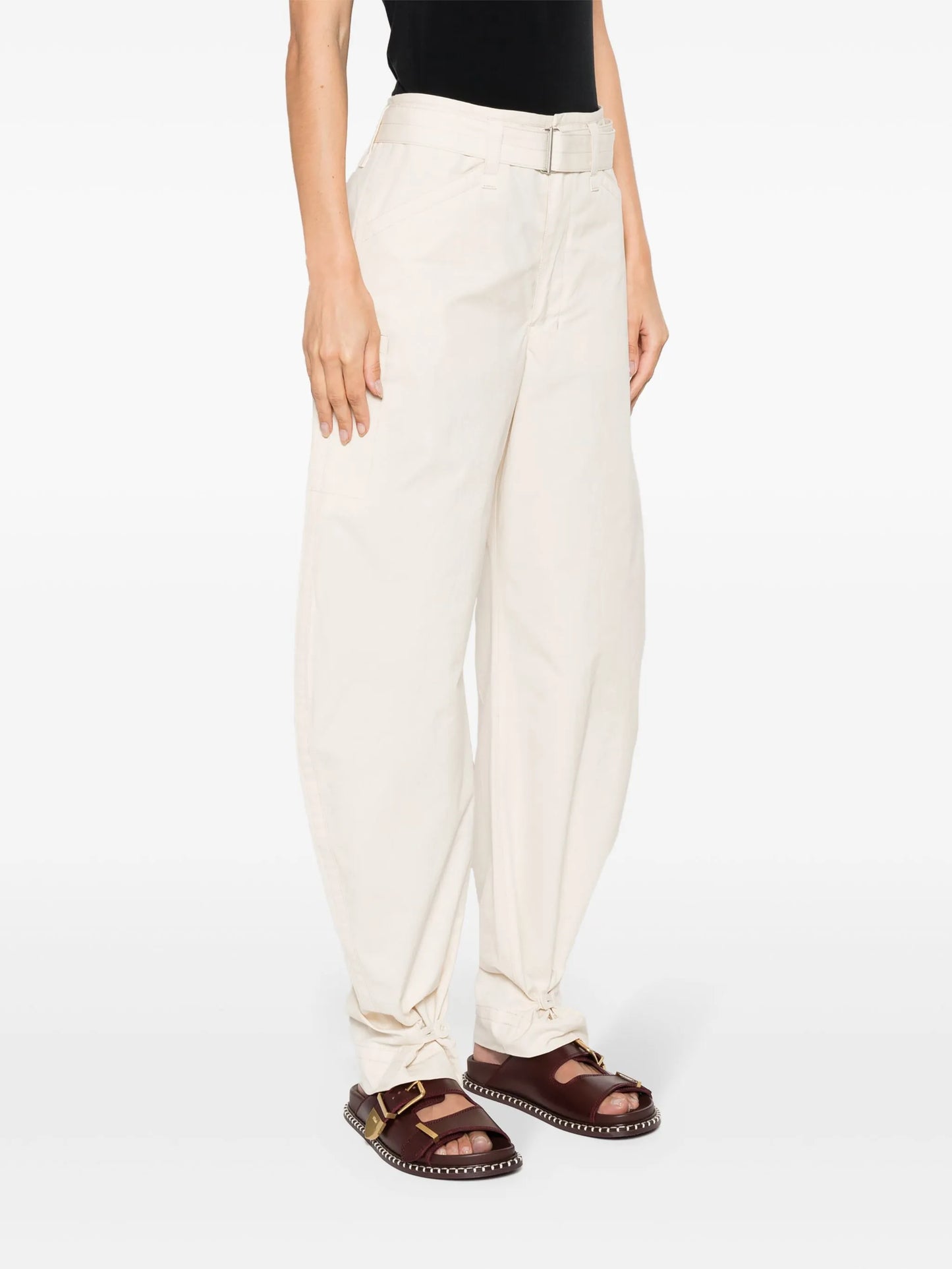 belted tapered-leg trousers