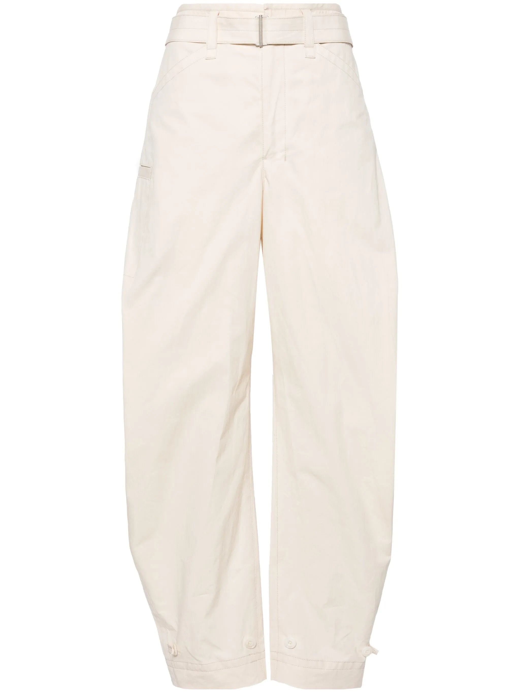 belted tapered-leg trousers