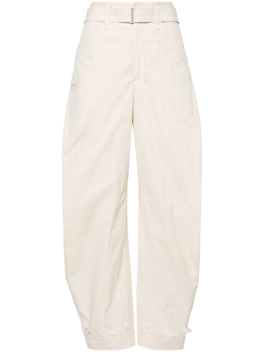 belted tapered-leg trousers