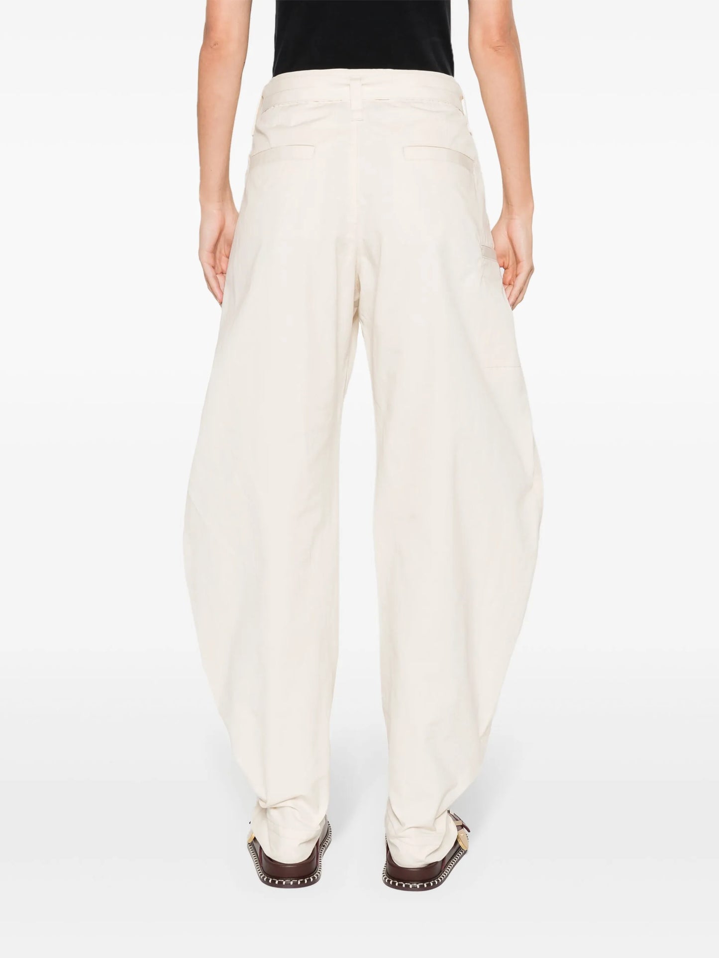belted tapered-leg trousers