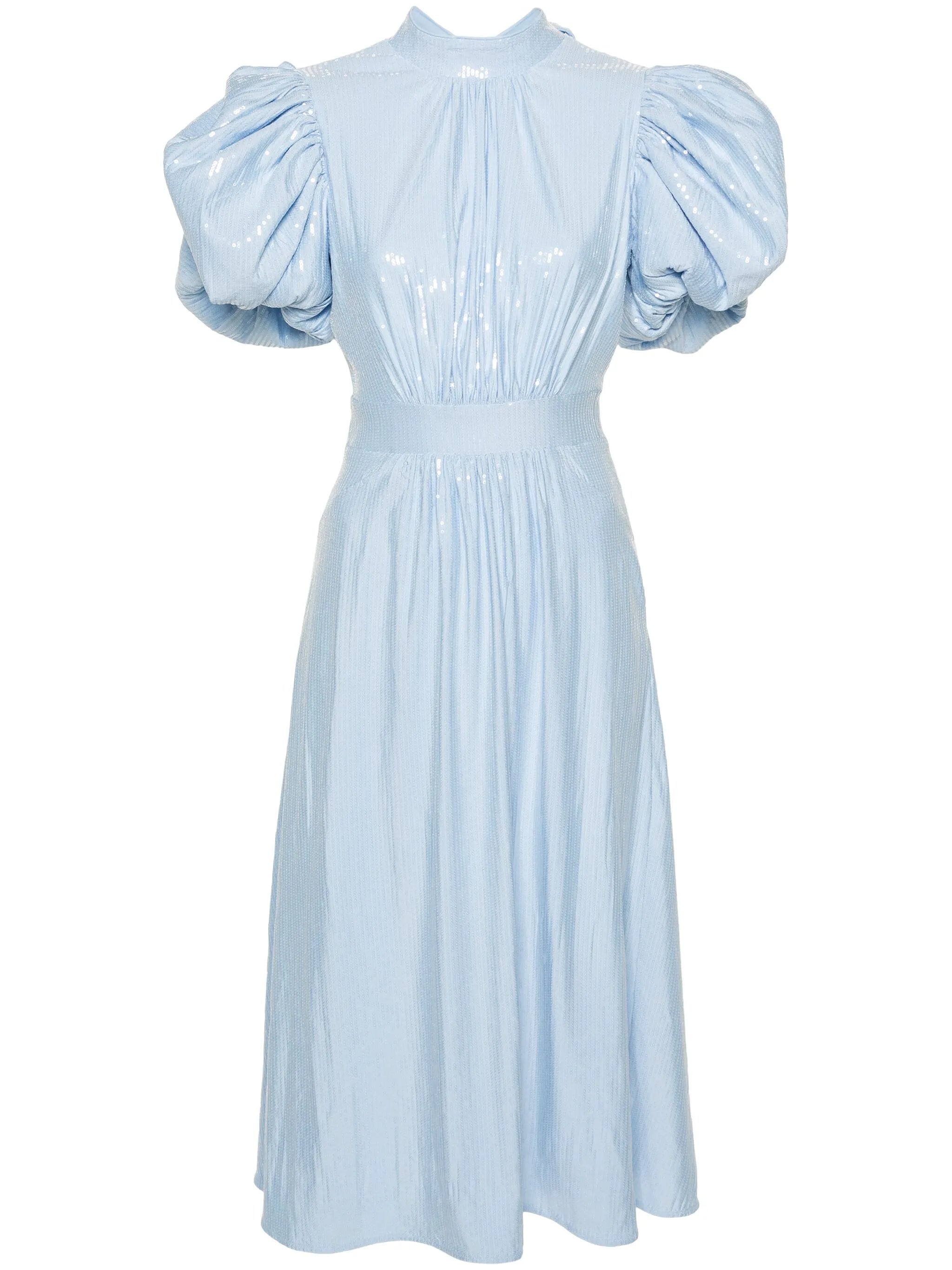 puff-sleeve sequined midi dress