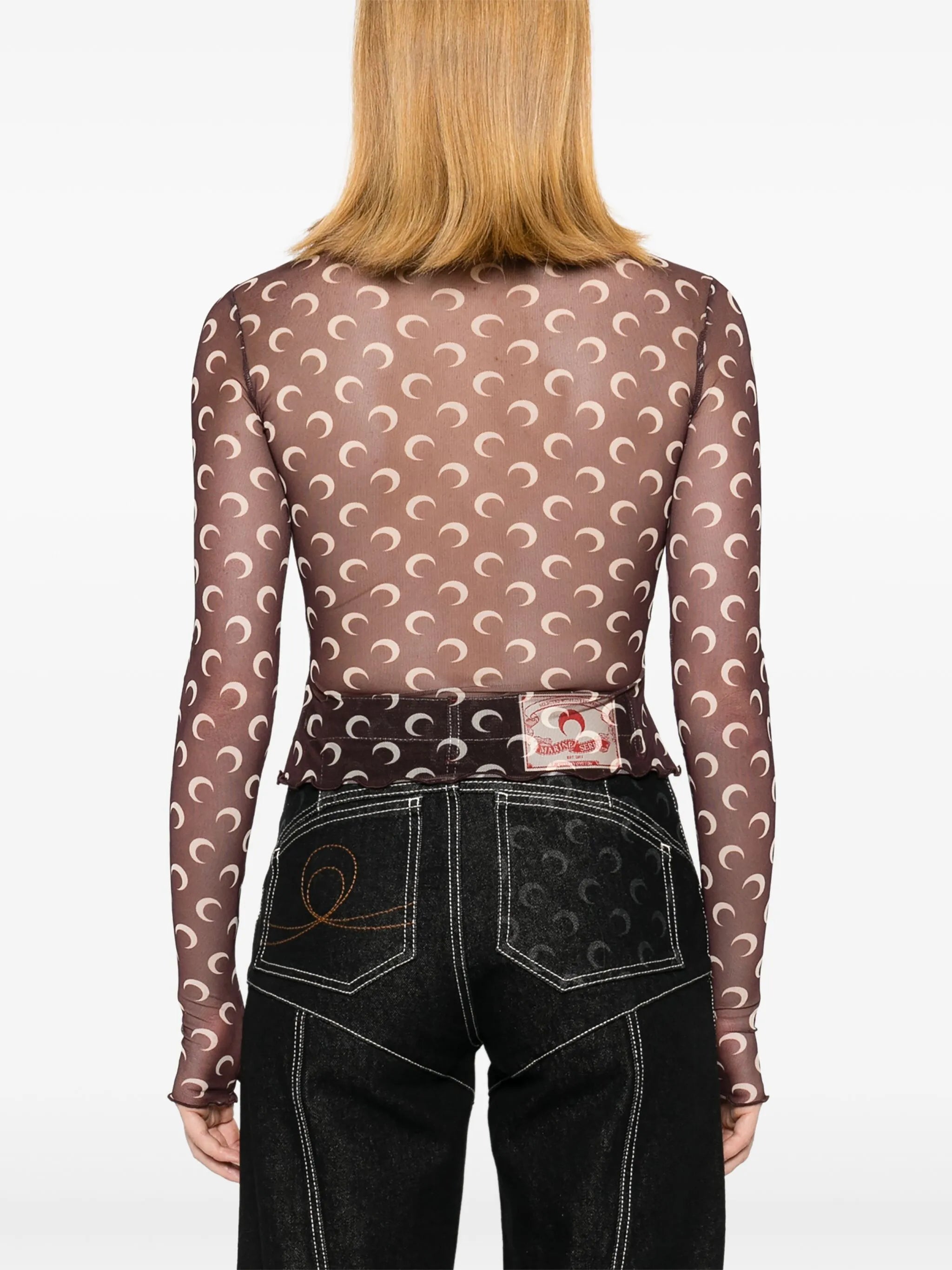 Moon-print mesh crop top