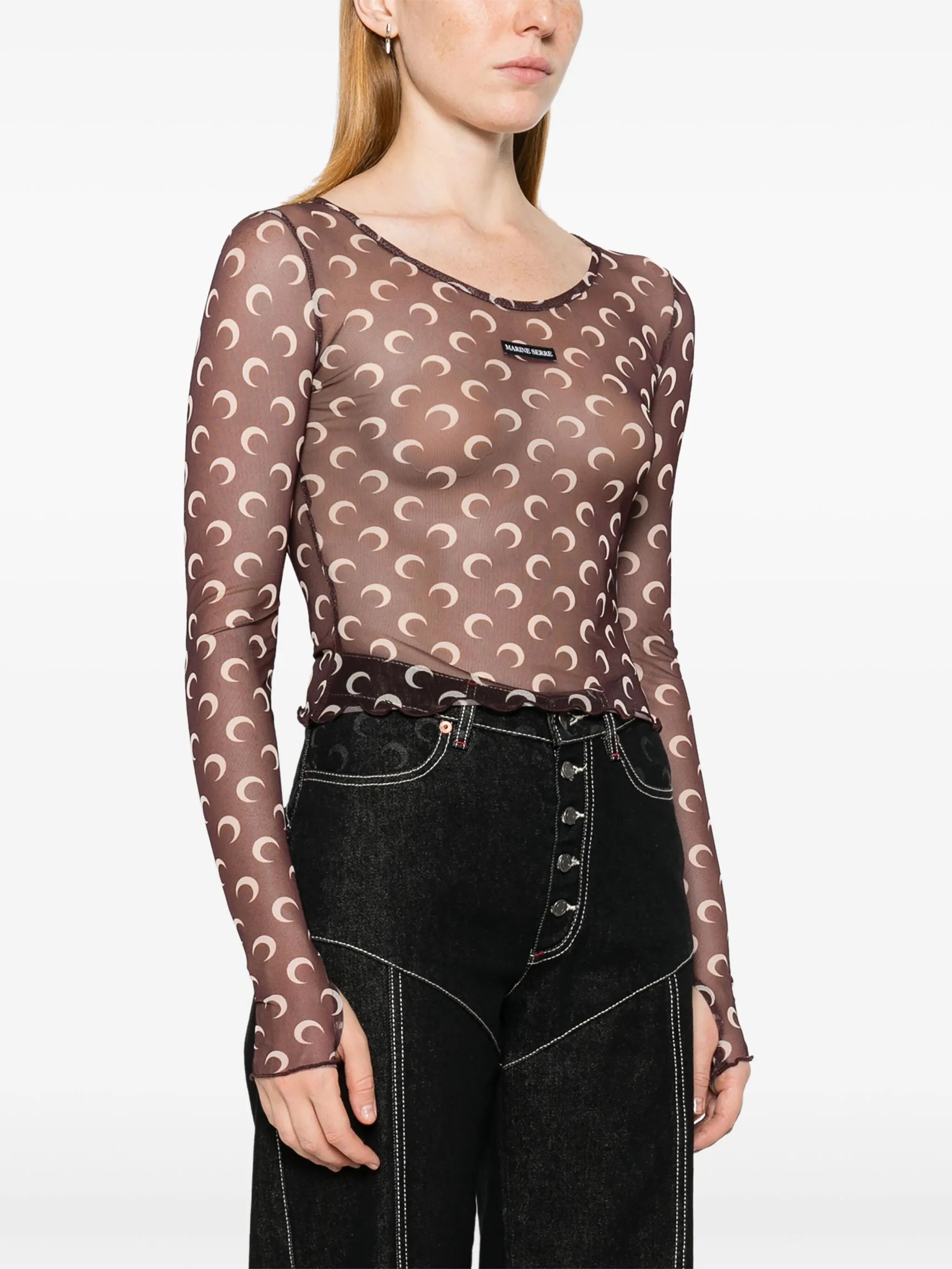 Moon-print mesh crop top