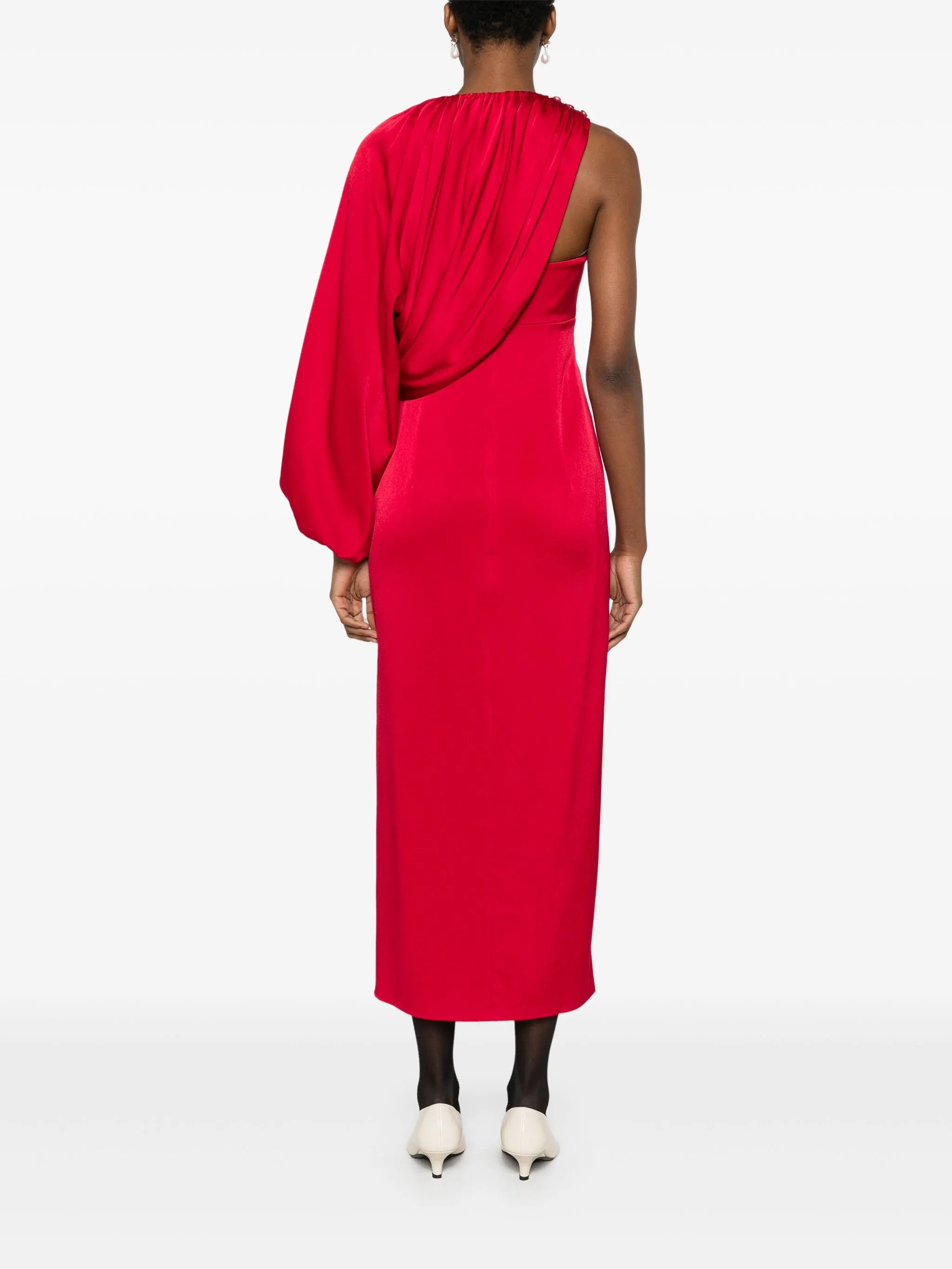 single-sleeve midi dress