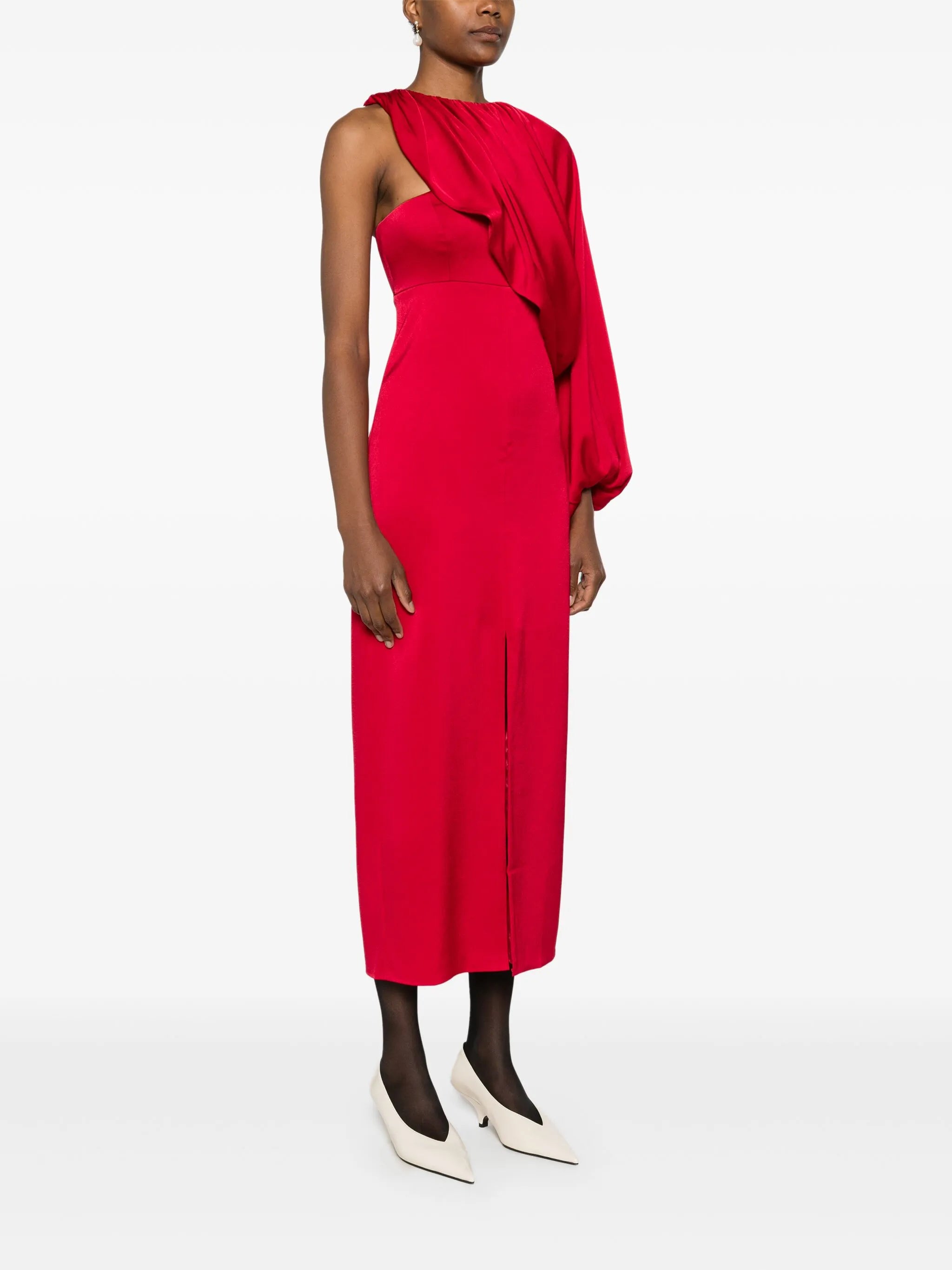 single-sleeve midi dress