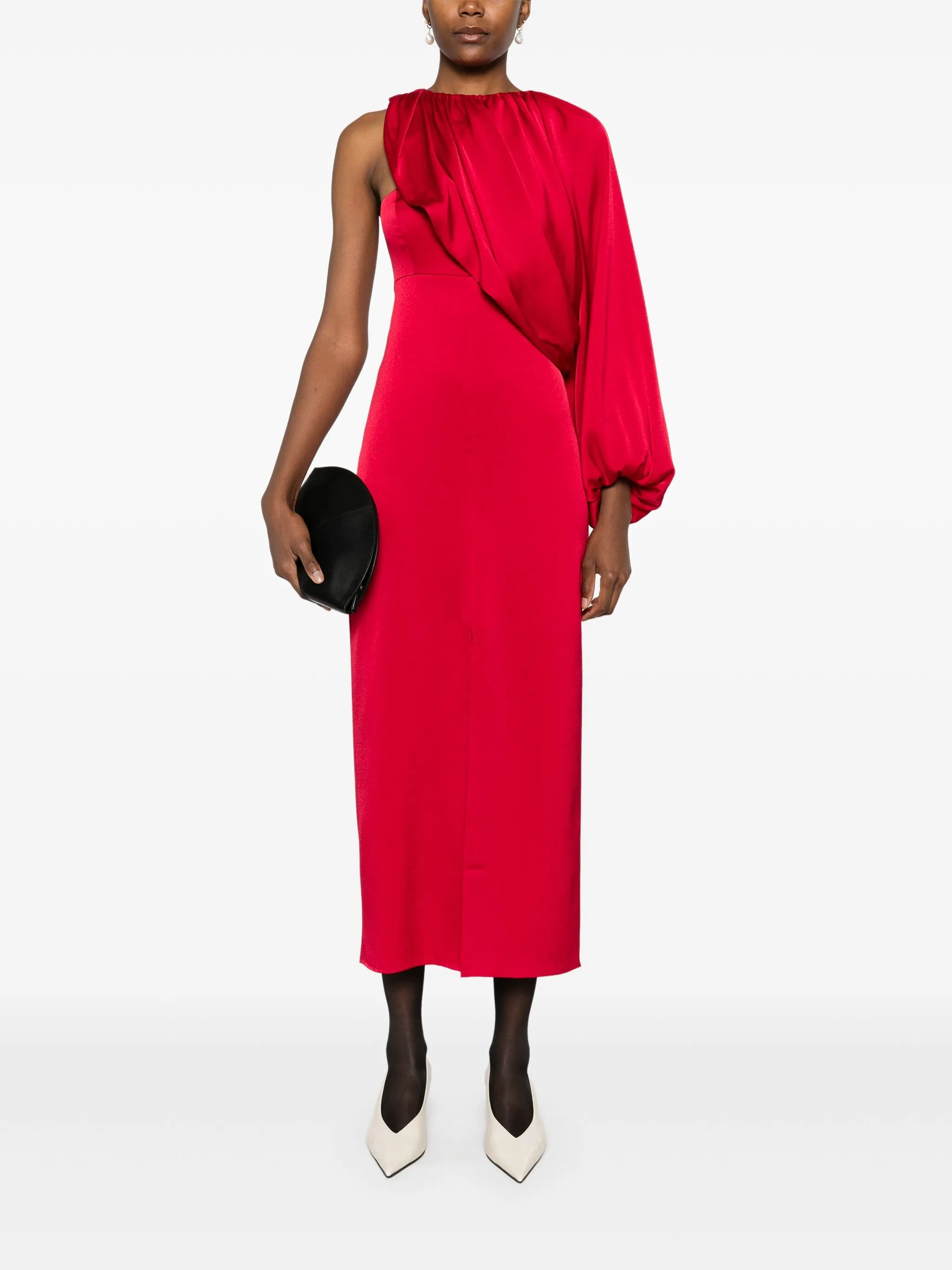 single-sleeve midi dress