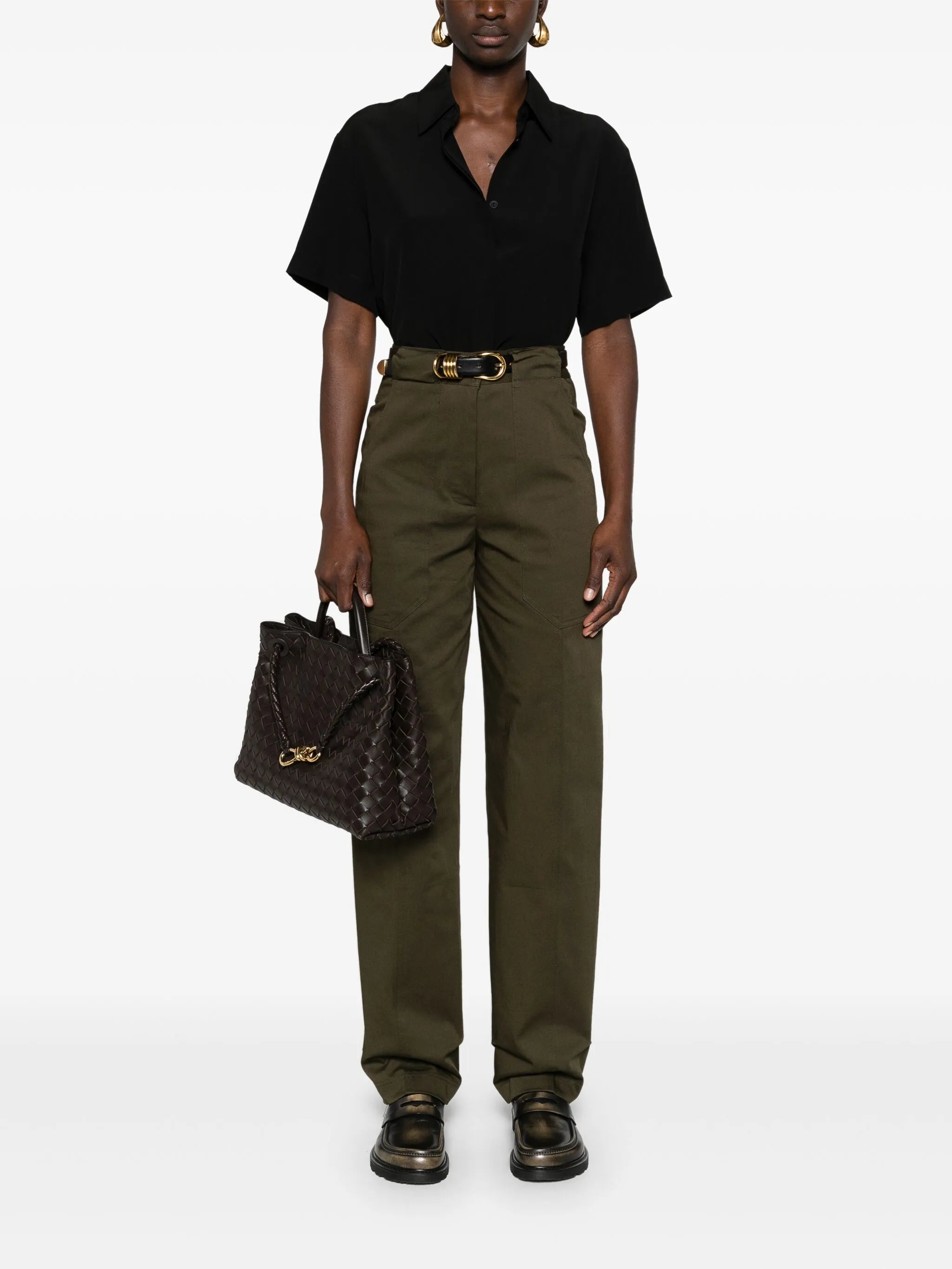 tapered-leg twill trousers
