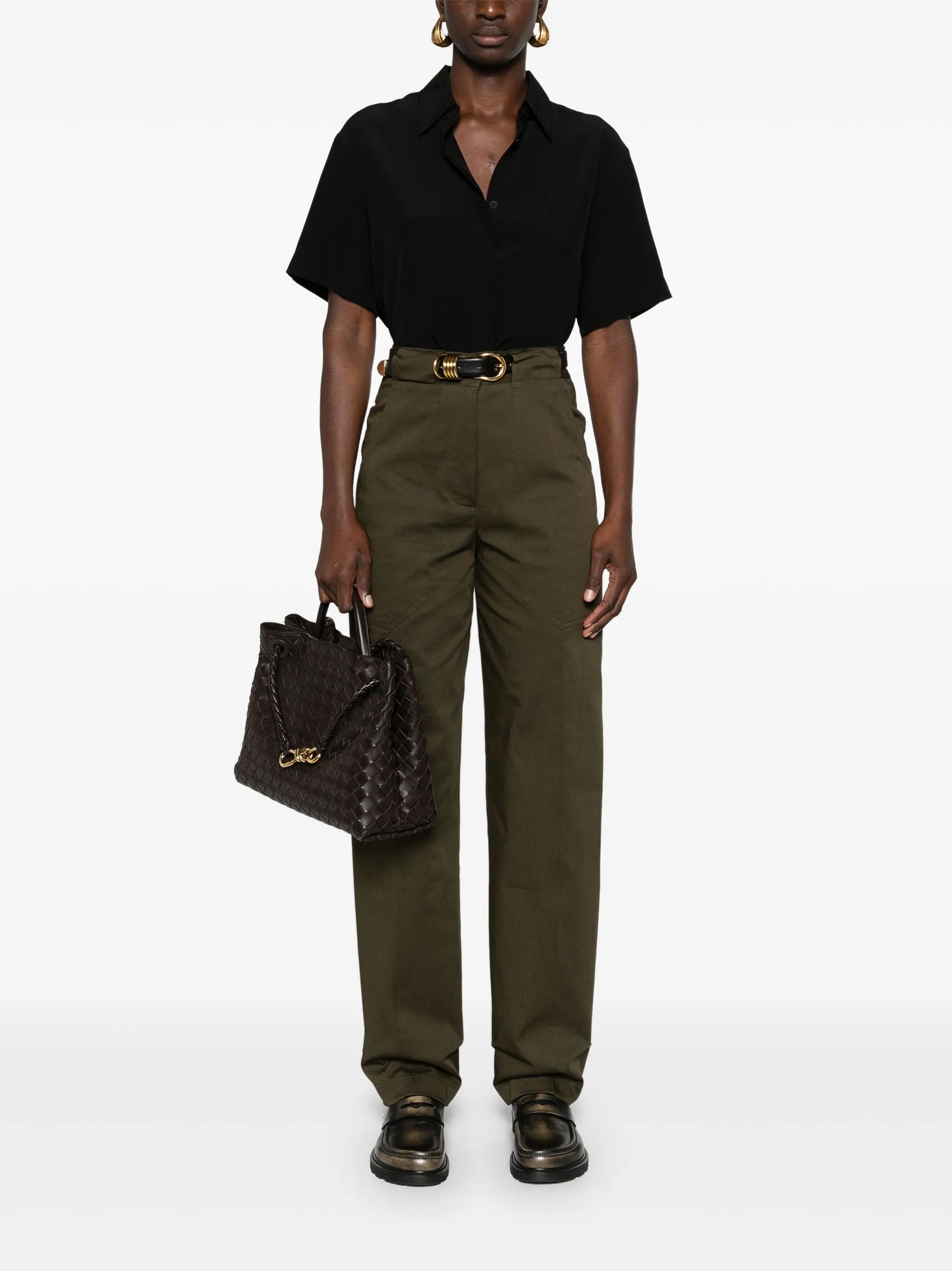 tapered-leg twill trousers