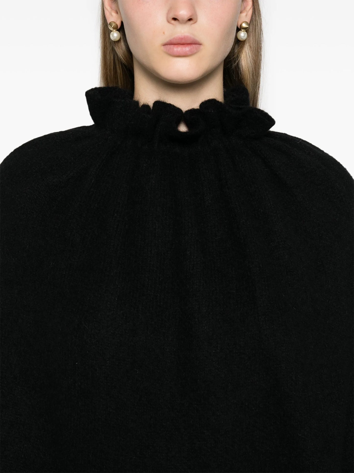 frilled high-neck jumper