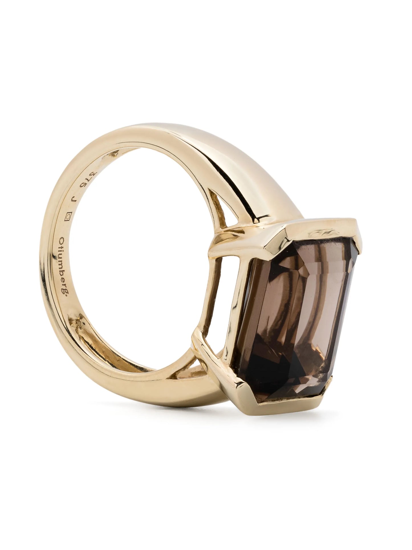 9K yellow gold domino quartz solitaire ring