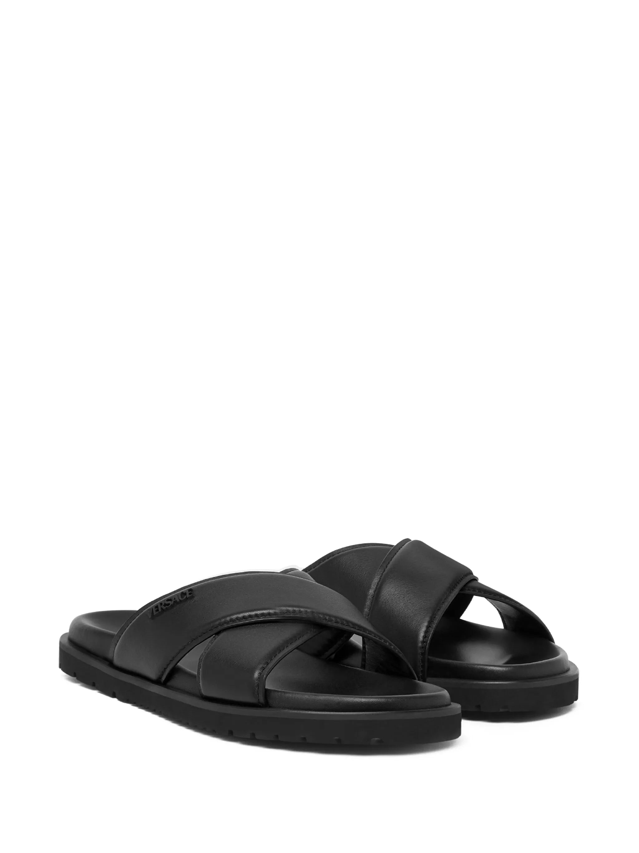 logo-lettering leather slides