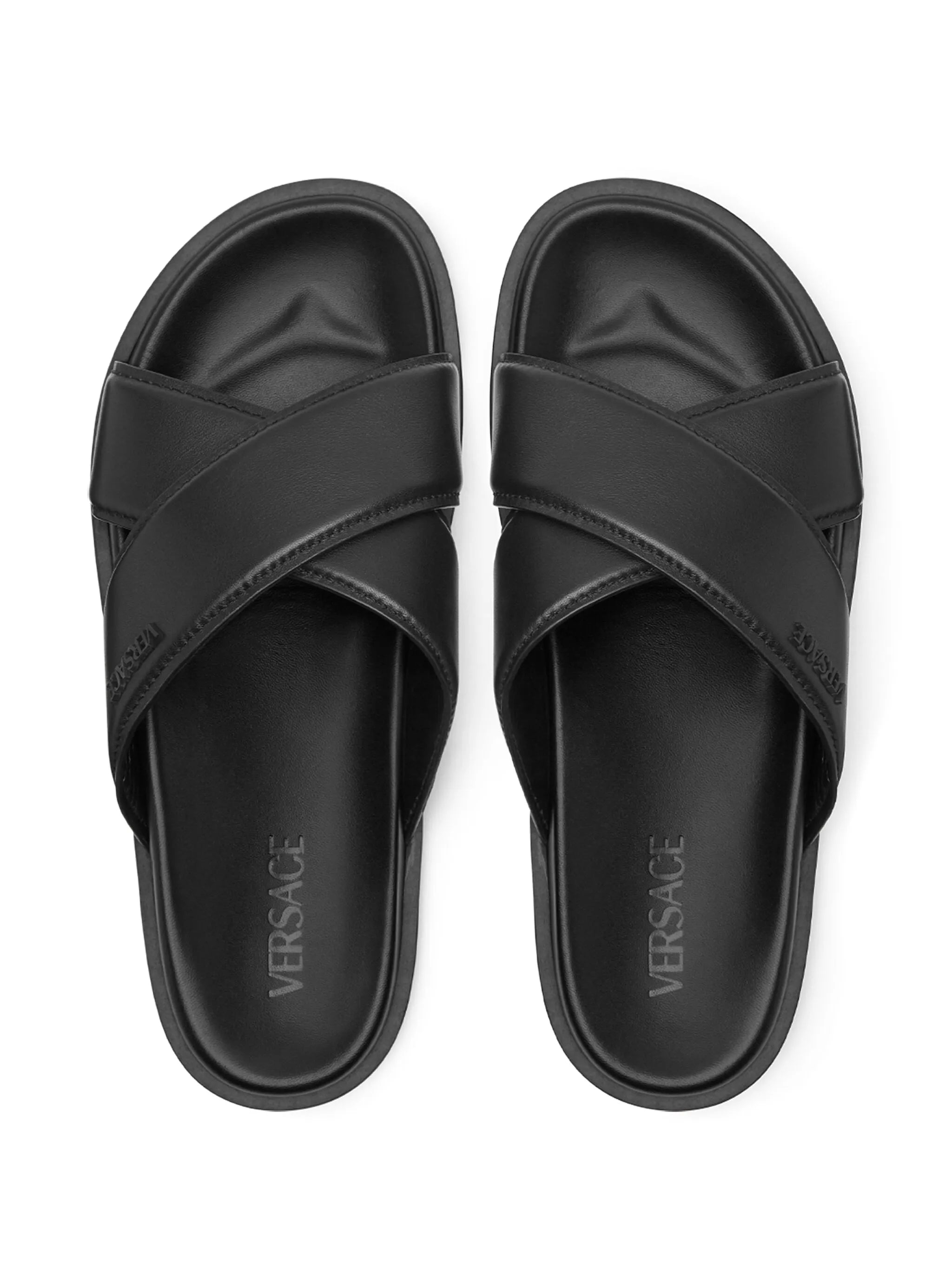 logo-lettering leather slides