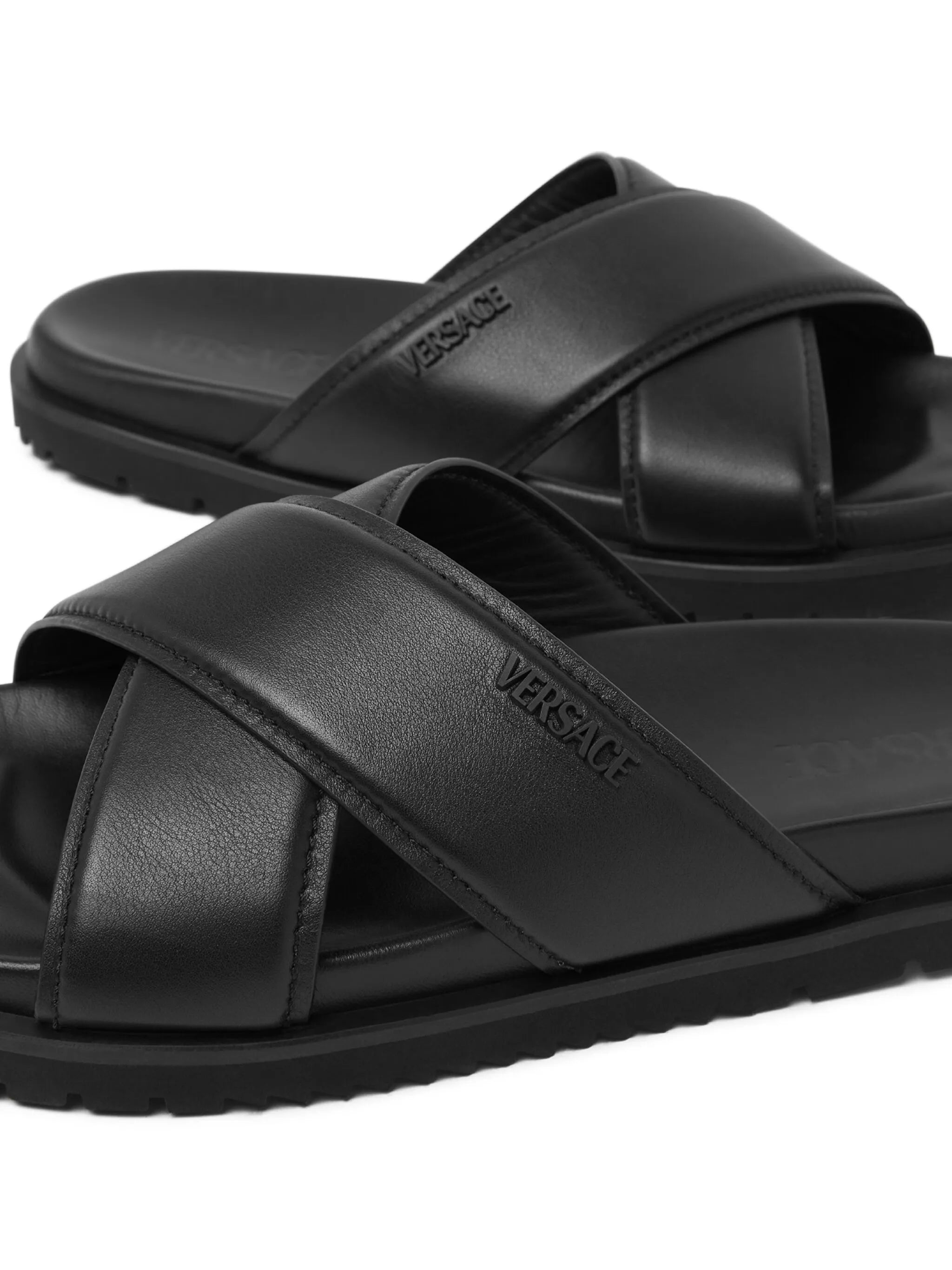 logo-lettering leather slides