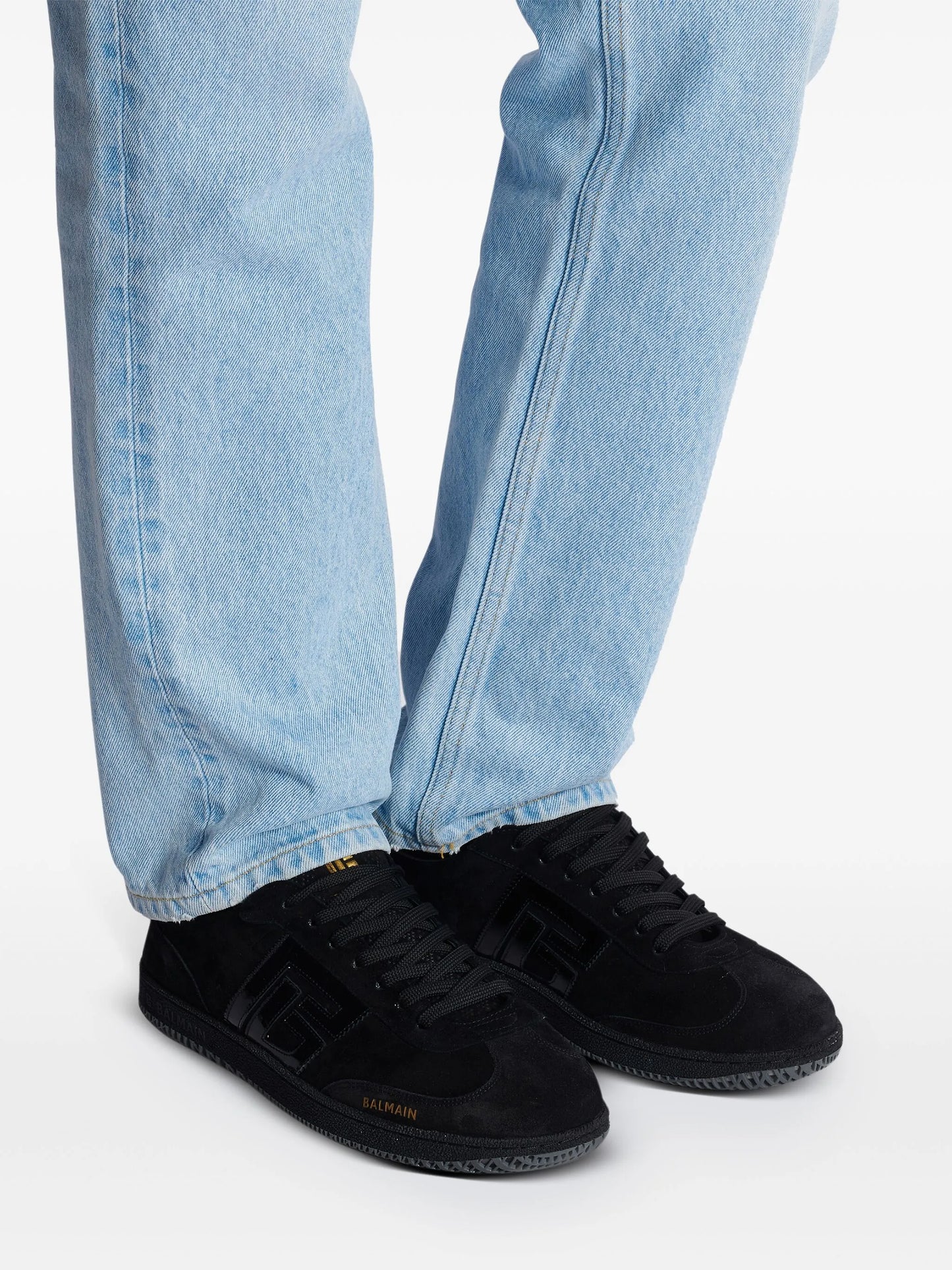Balmain Swan suede and patent leather sneakers