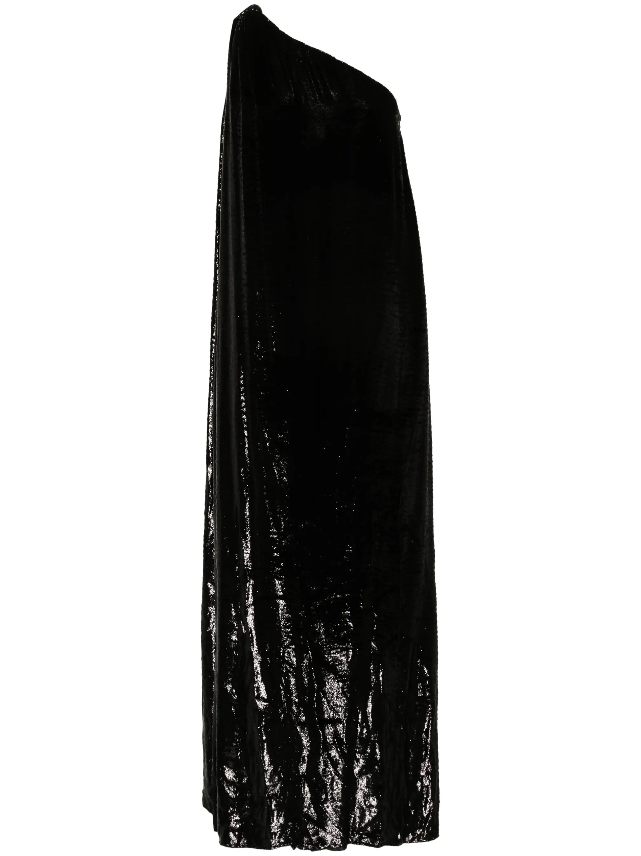 one-shoulder lamé-effect dress