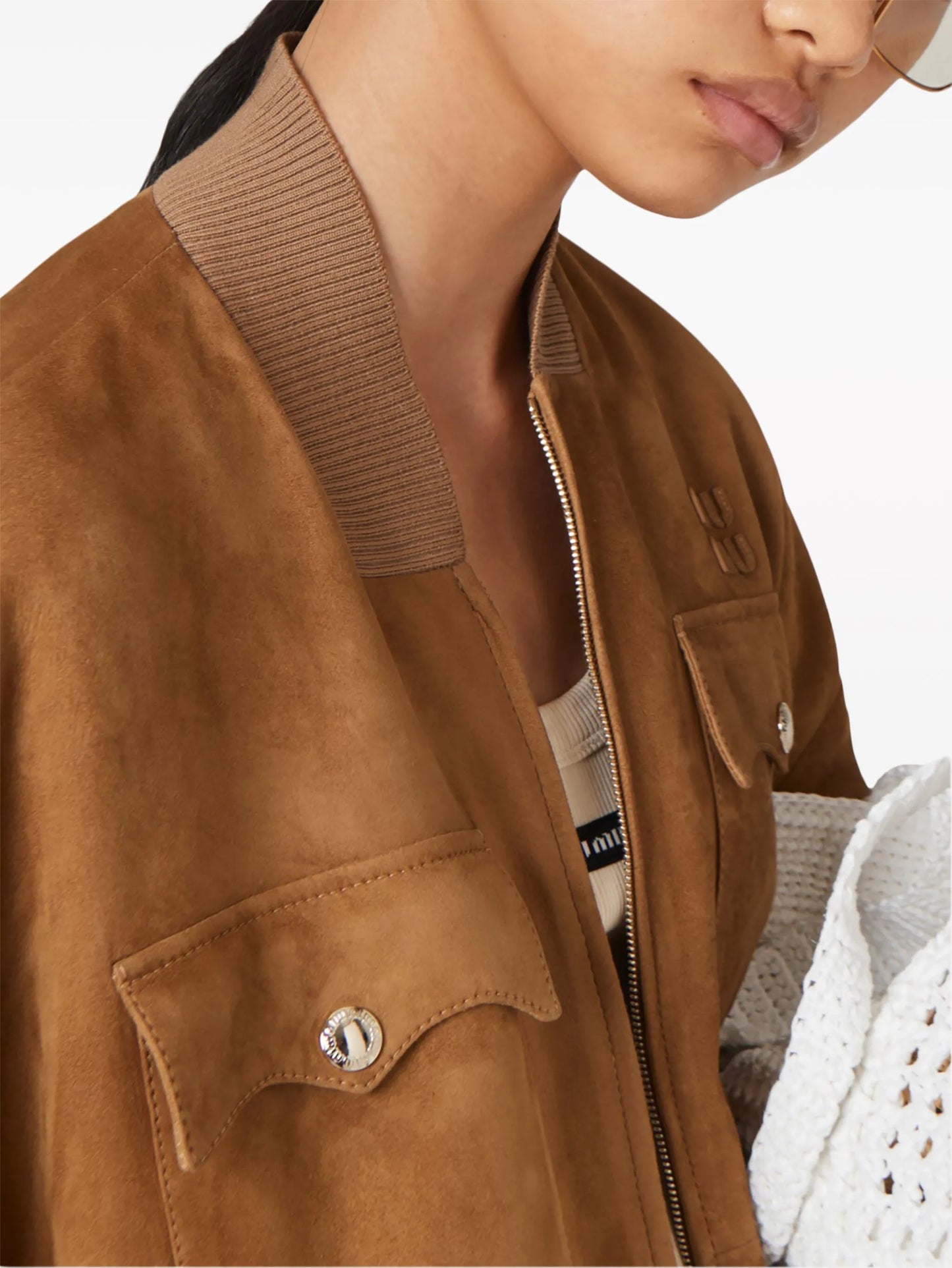 logo-lettering suede jacket