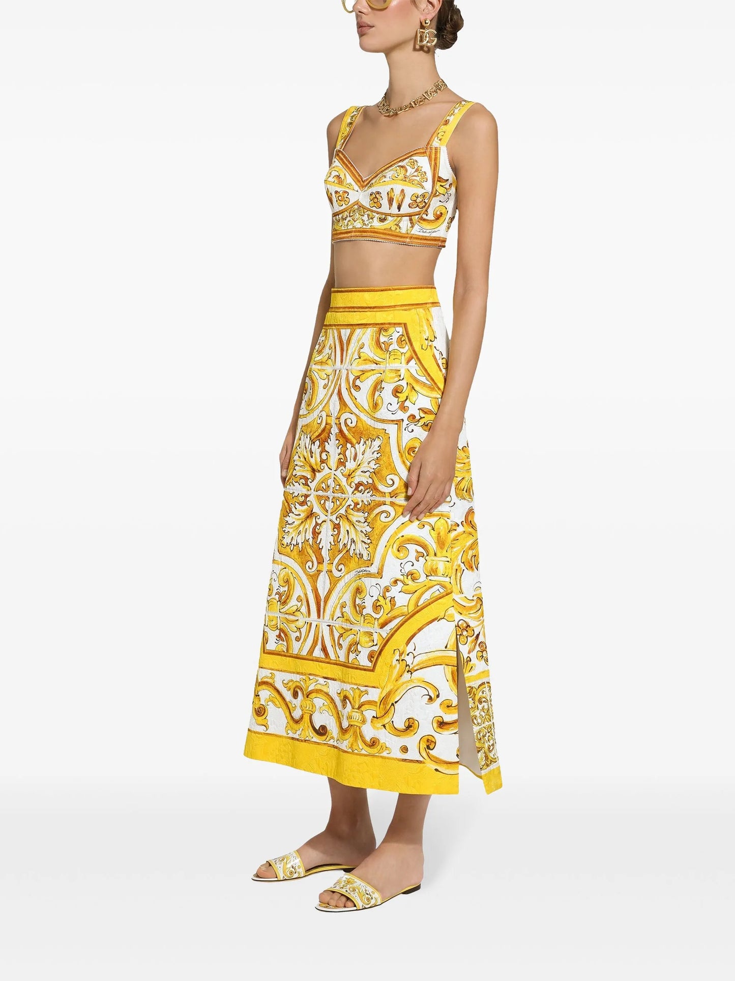 Majolica-print high-waisted skirt