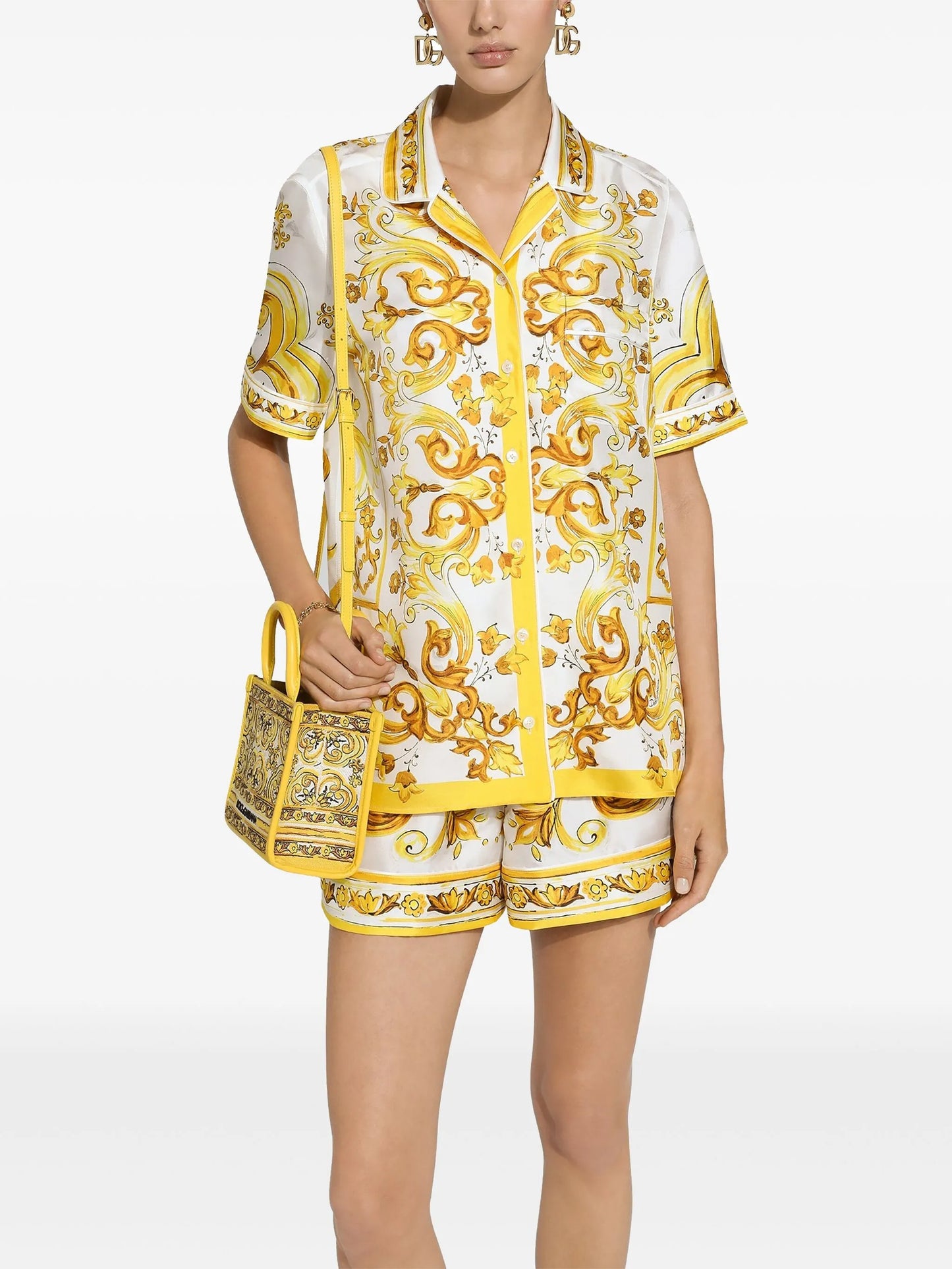 Majolica-print silk shirt