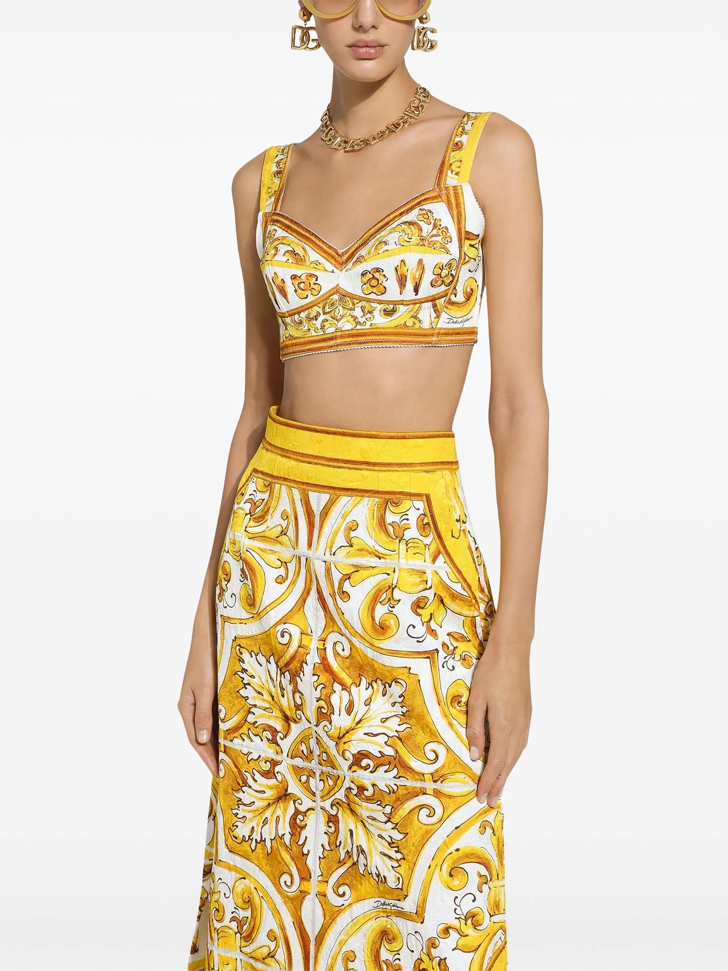 Majolica-print cotton crop top