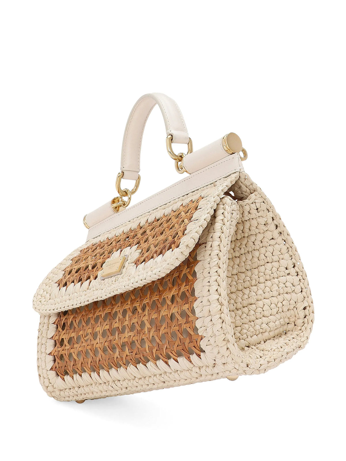 elongated medium Sicily handbag in crochet raffia and vienna straw