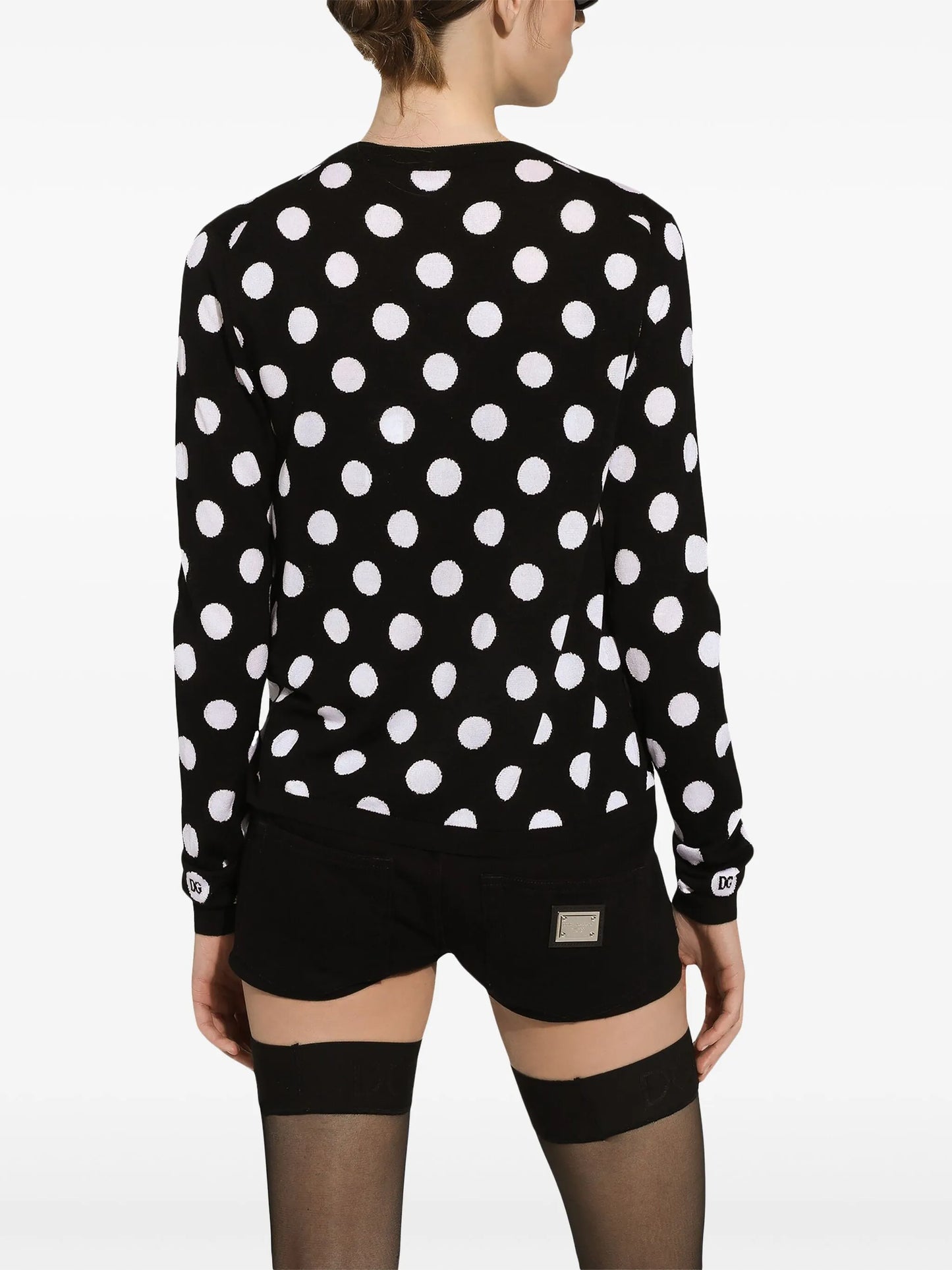 polka-dot pattern button-up cardigan