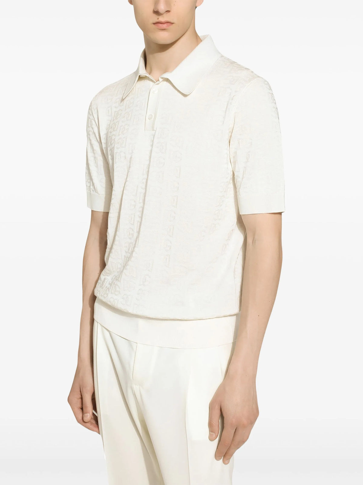 silk polo-shirt with all-over DG logo embroidery