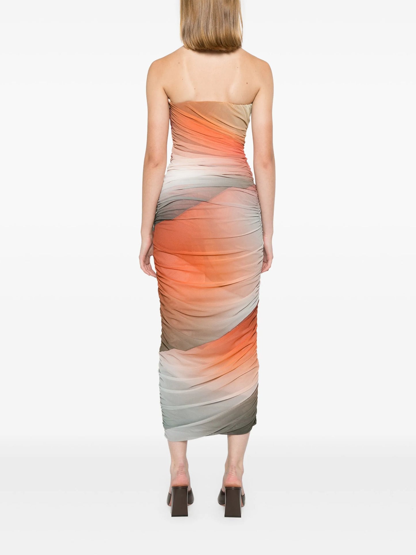 ruched-detail gradient midi dress