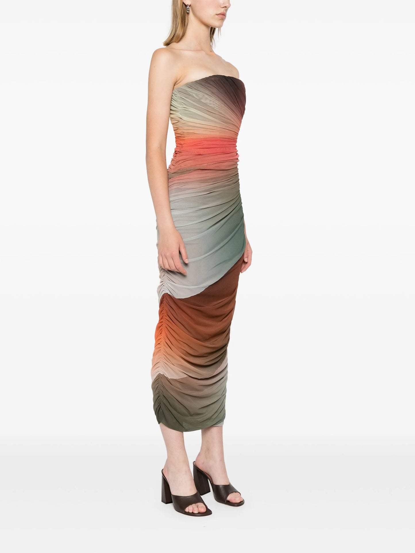ruched-detail gradient midi dress
