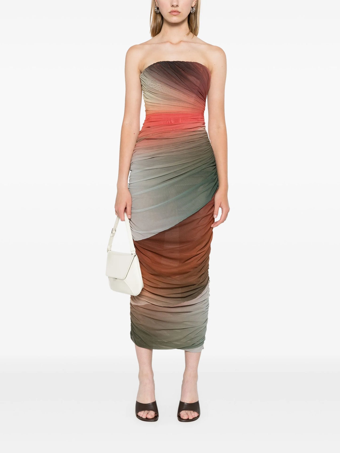 ruched-detail gradient midi dress