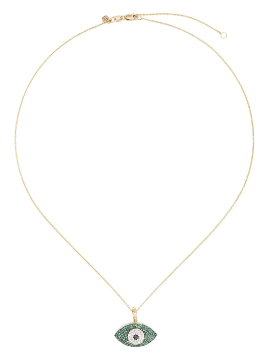 14kt yellow gold Puffy Evil Eye emerald and diamond necklace