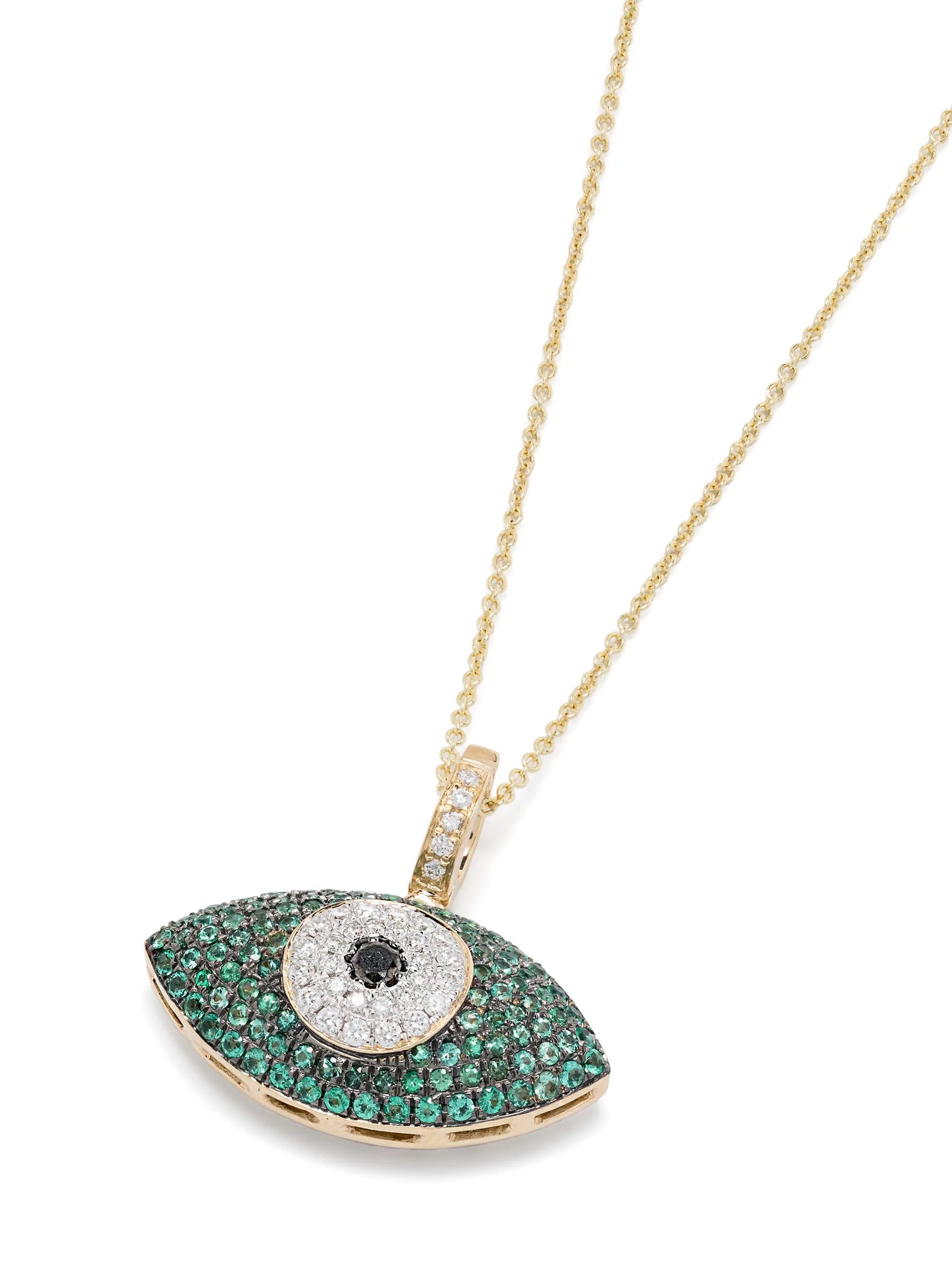 14kt yellow gold Puffy Evil Eye emerald and diamond necklace