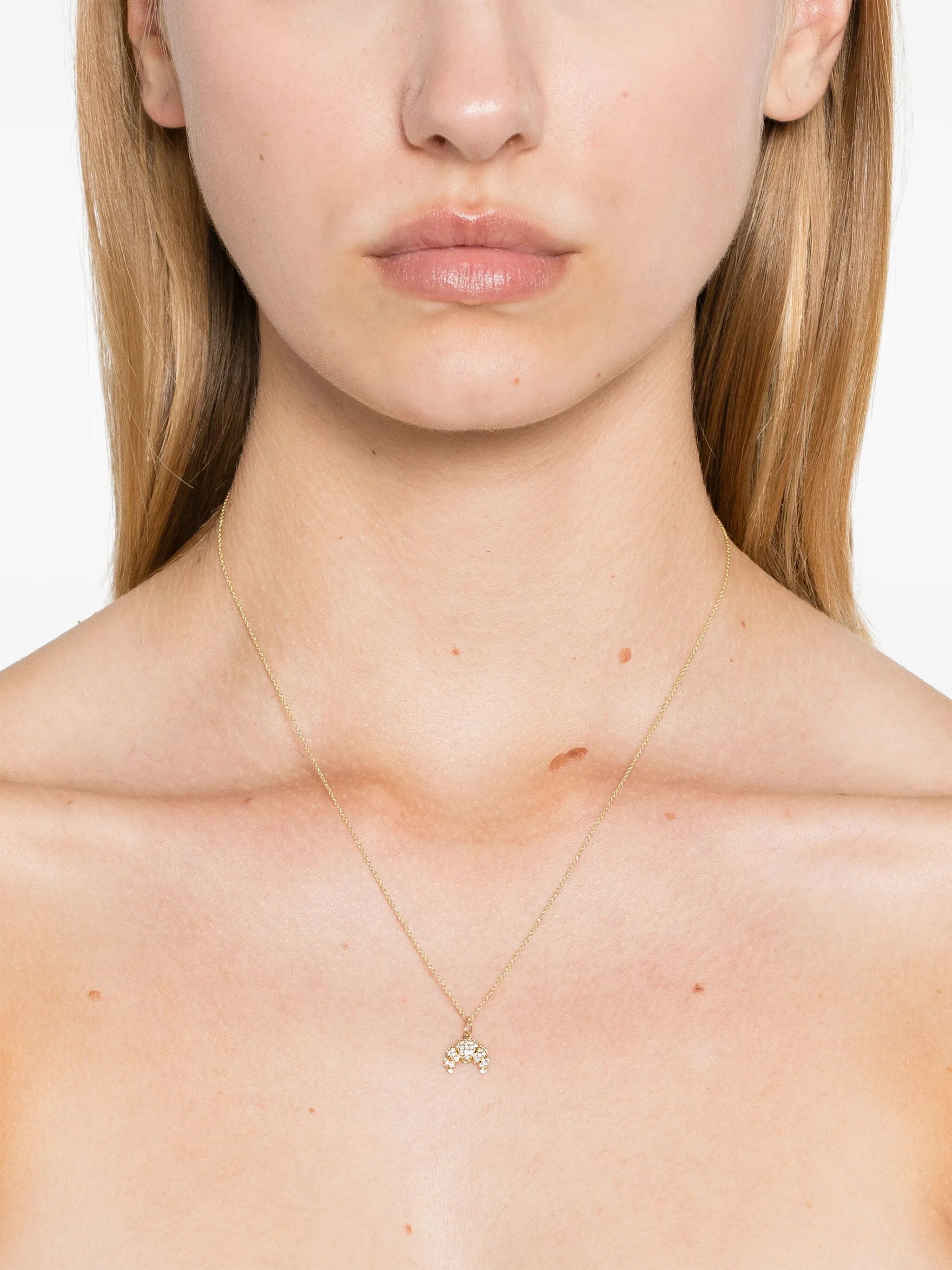 14kt yellow gold small Croissant Charm diamond necklace