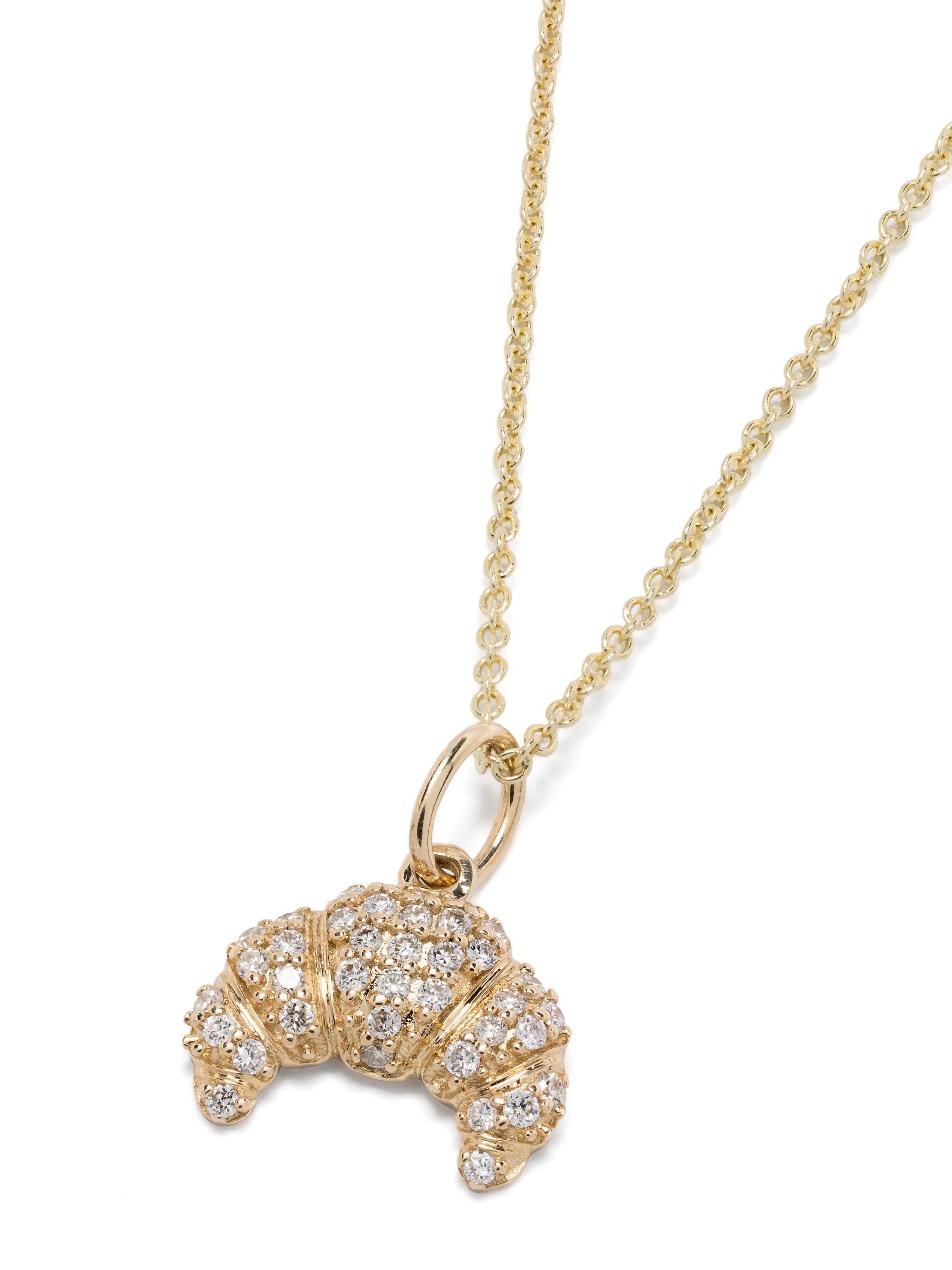14kt yellow gold small Croissant Charm diamond necklace