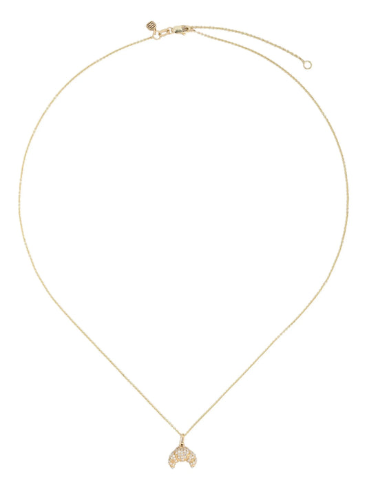 14kt yellow gold small Croissant Charm diamond necklace